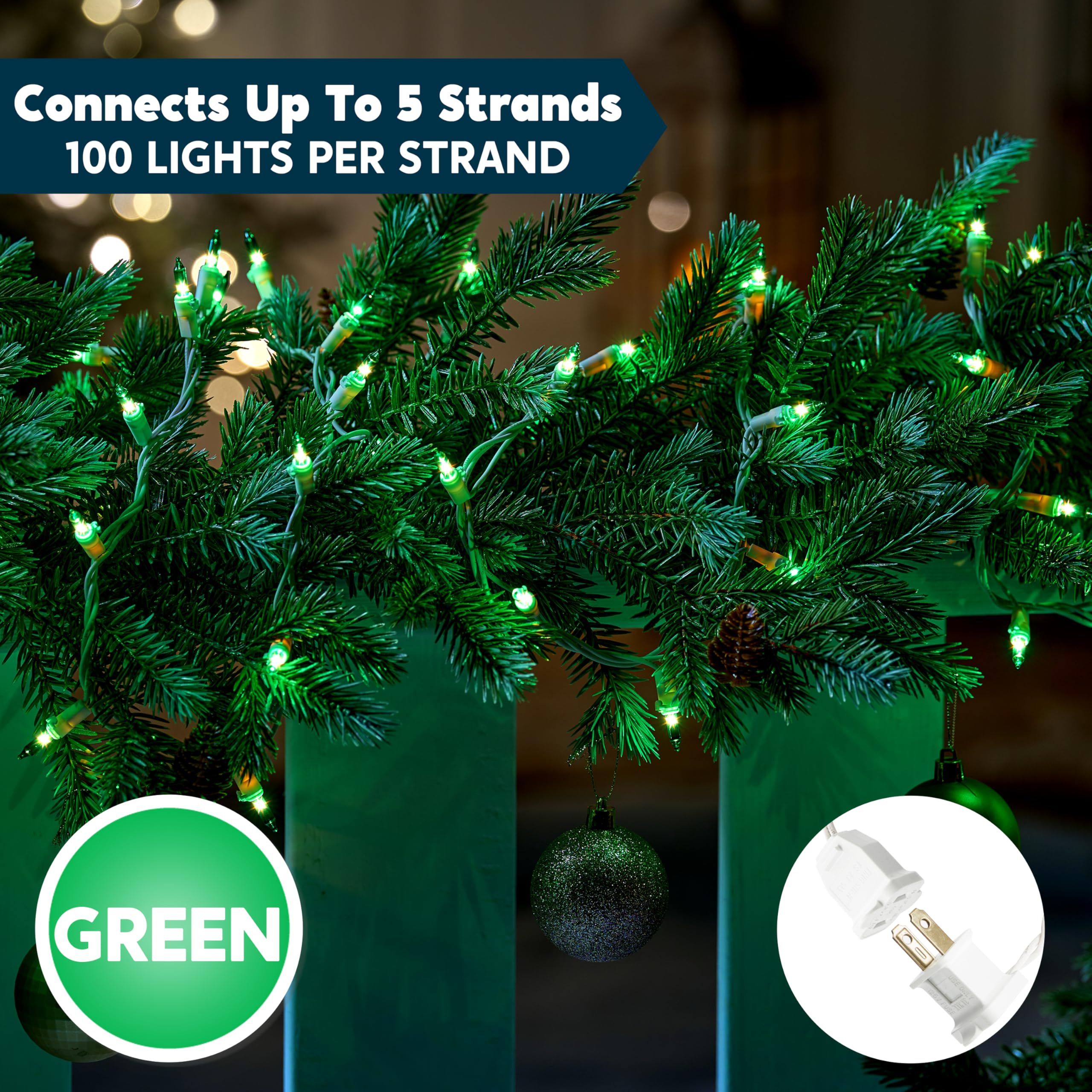 Joiedomi Christmas String Lights Indoor 100 Count Mini Green Light 21.4 Ft Lighting Decor For Patio Dorm Classroom Bedroom Holiday Wedding Party Garland Birthday Festival White Wire
