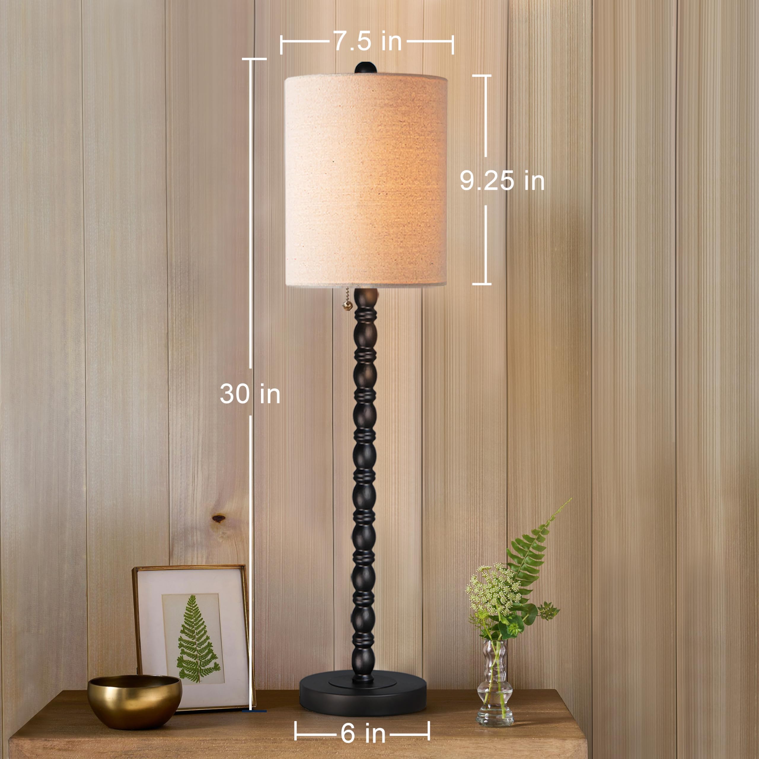 Lampworks Set of 2 Buffet Lamps, 30" Tall Matte Black Table Lamps for Living Room, Rustic Farmhouse Design, Model TLS1062