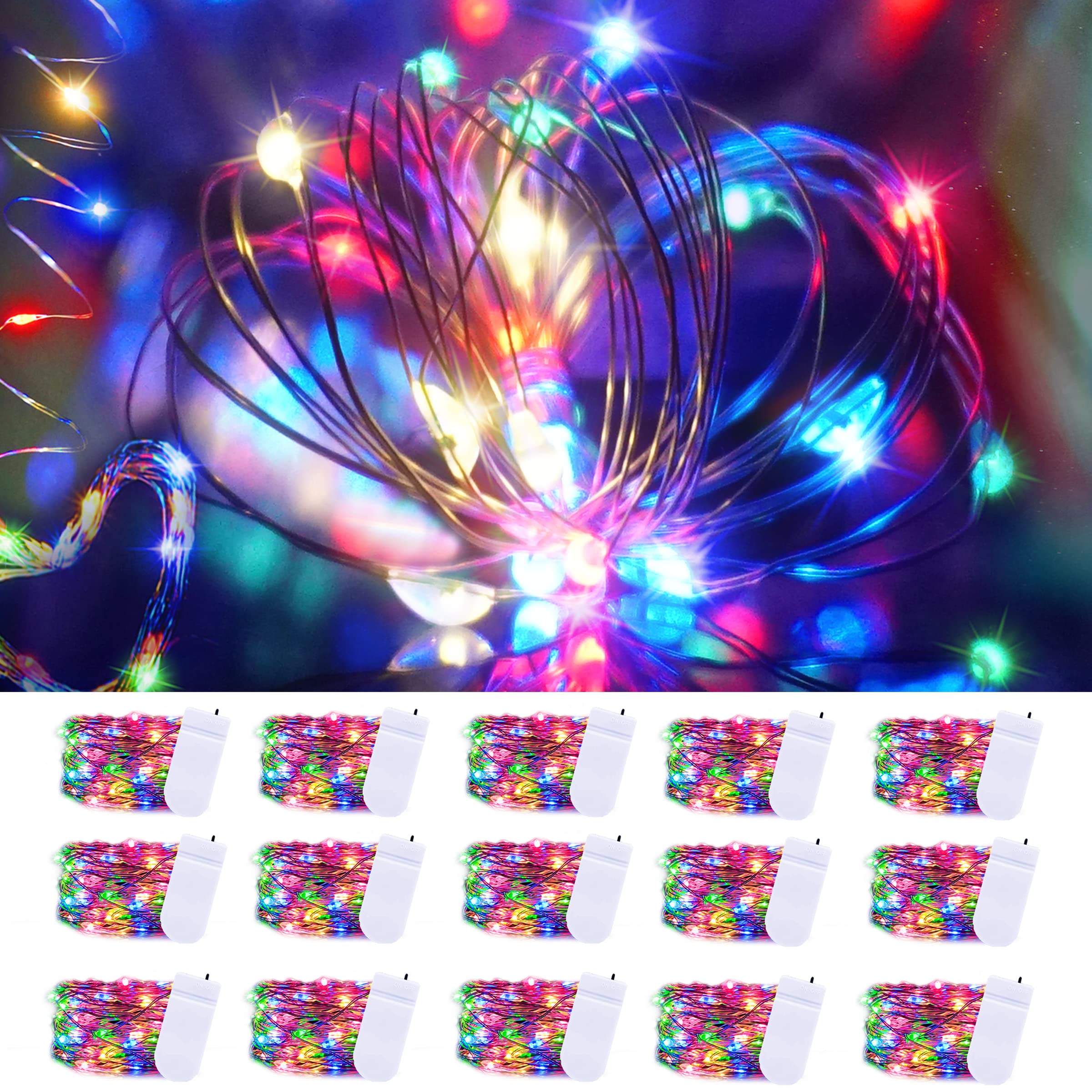 Christmas Fairy Lights Battery Operated-15 Packs 20 LED 6.6FT Silver Wire String Lights Firefly Starry Lights for DIY Custom Wed