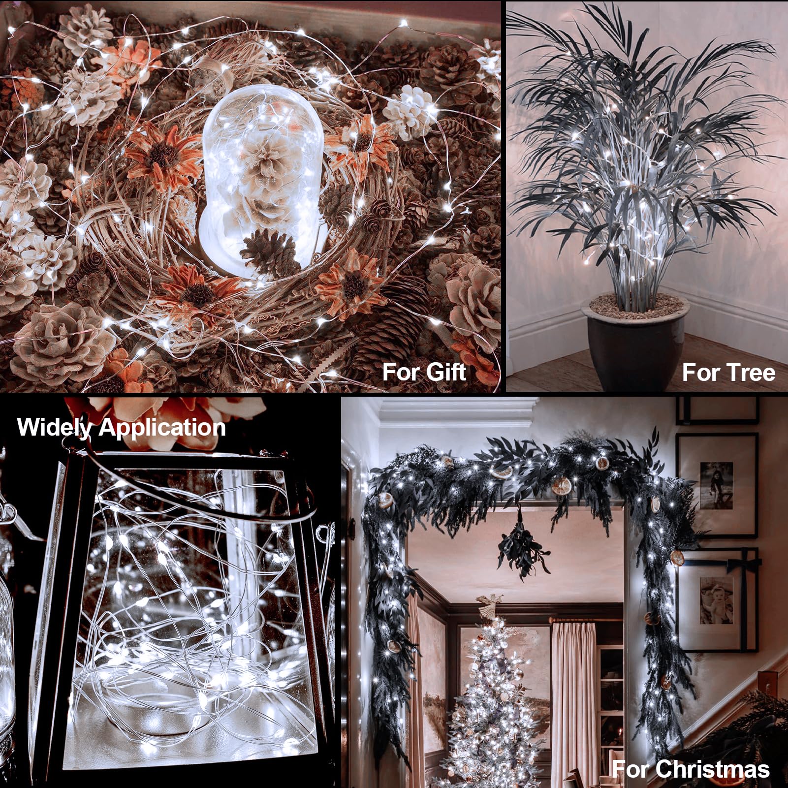 echosari Fairy Lights 50 LEDs Cool White Copper Wire 6 Pack 16.4Ft Battery Operated Twinkle Lights for Indoor Outdoor Decorations