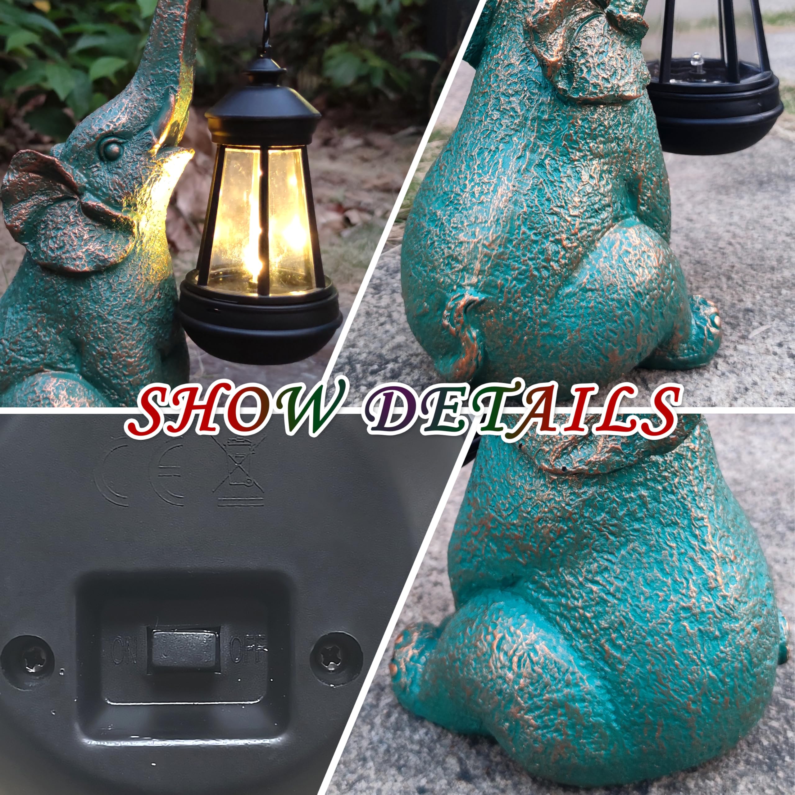 Joybee Garden Statues Elephant With Solar Lantern Outdoor Decor-Elephant Solar Figurines Lights Decorations For Patio Yard Lawn