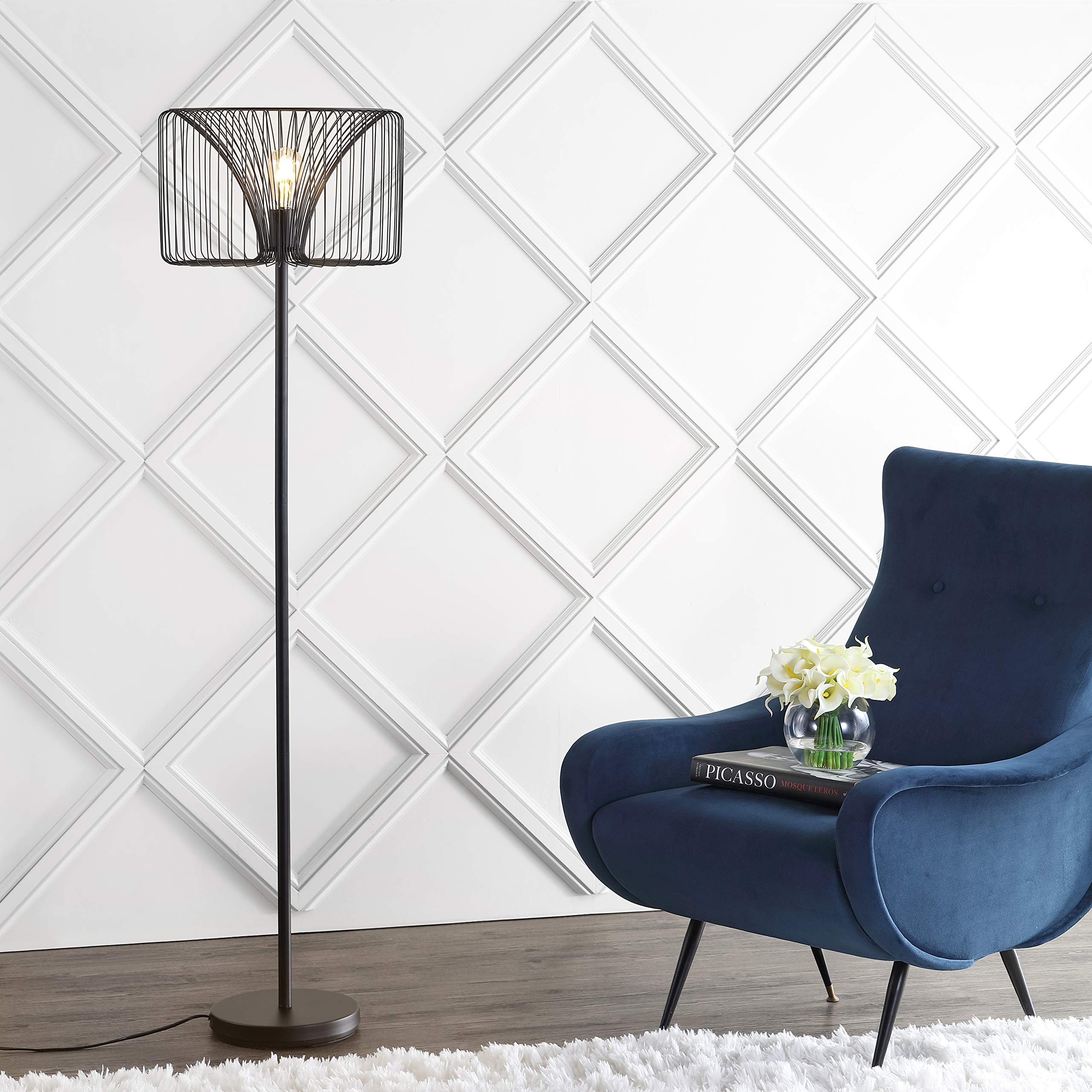 JONATHAN Y Gridley 61in Metal LED Floor Lamp, Contemporary Industrial Style, Black, Model JYL6105A
