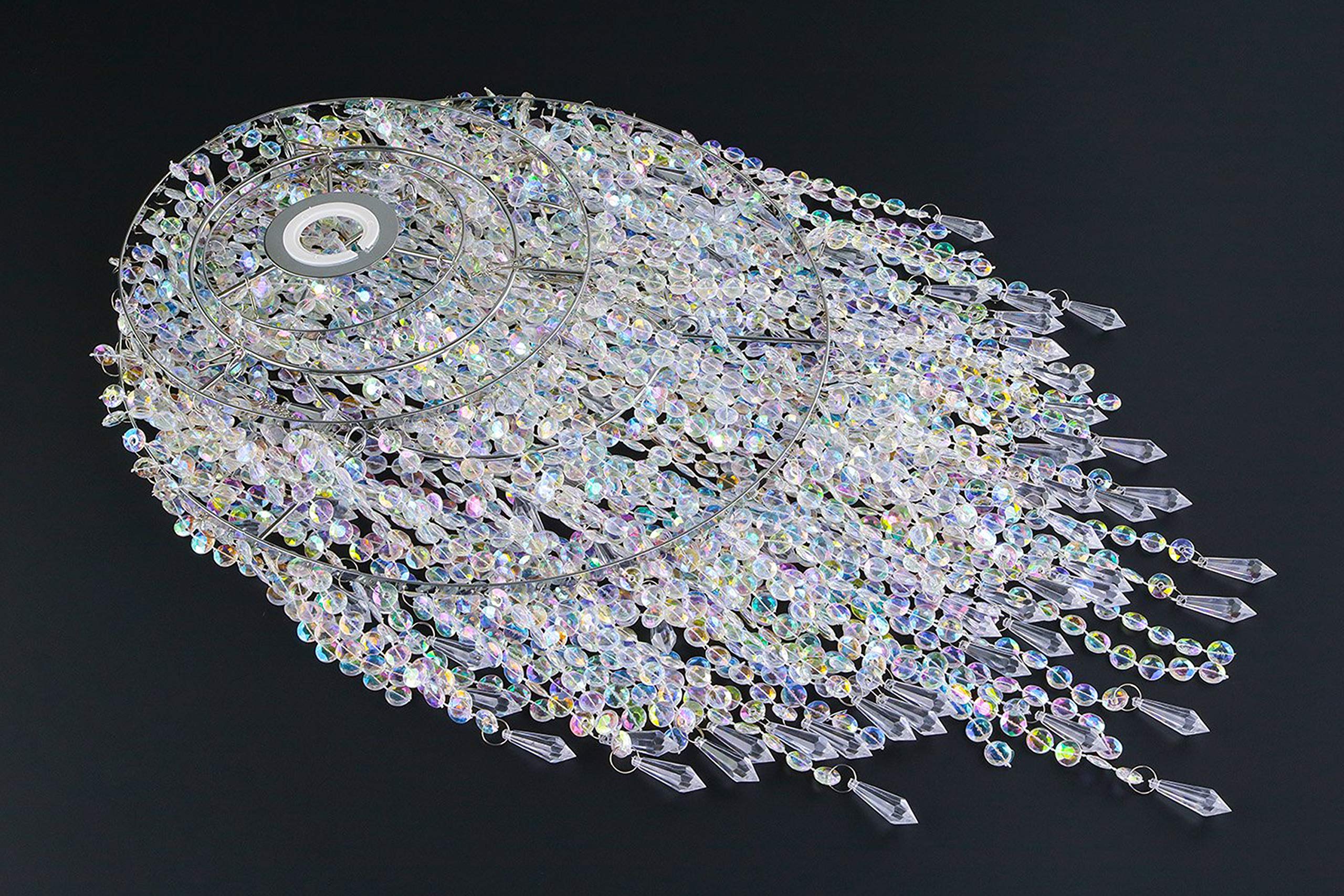 Waneway Large 3 Tiers Beads Pendant Shade, Ceiling Chandelier Lampshade With Acrylic Jewel Droplets, Beaded Lampshade With Chrom