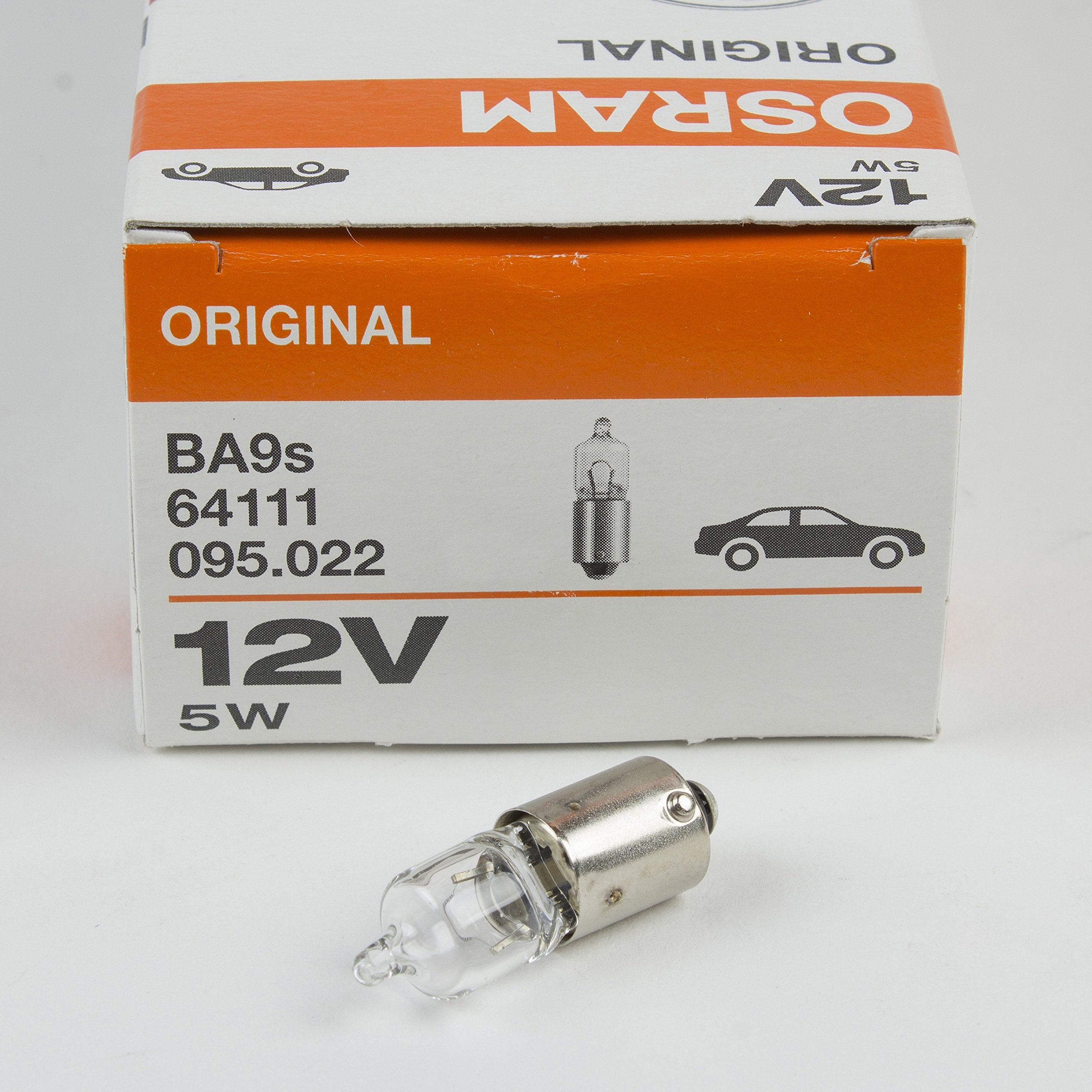 OSRAM 5W 12V BA9s Halogen Miniwatt Bulb, Clear Polycarbonate, Genuine Interior Brake Light, 1 PC