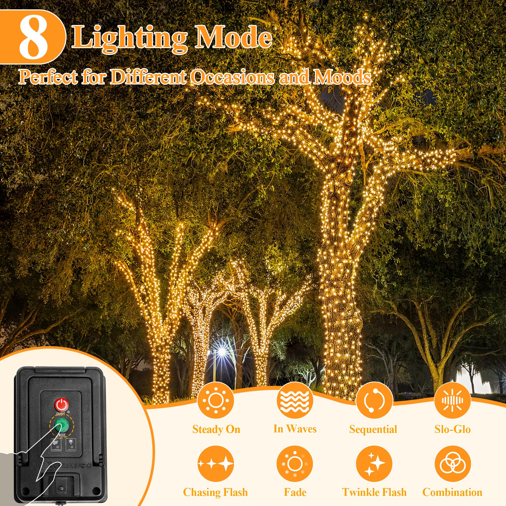 2 Pack Solar String Lights Total 600Led 197Ft, Ip67 Waterproof Solar Lights For Outside With 8 Modes, Fairy Lights For Patio Gar