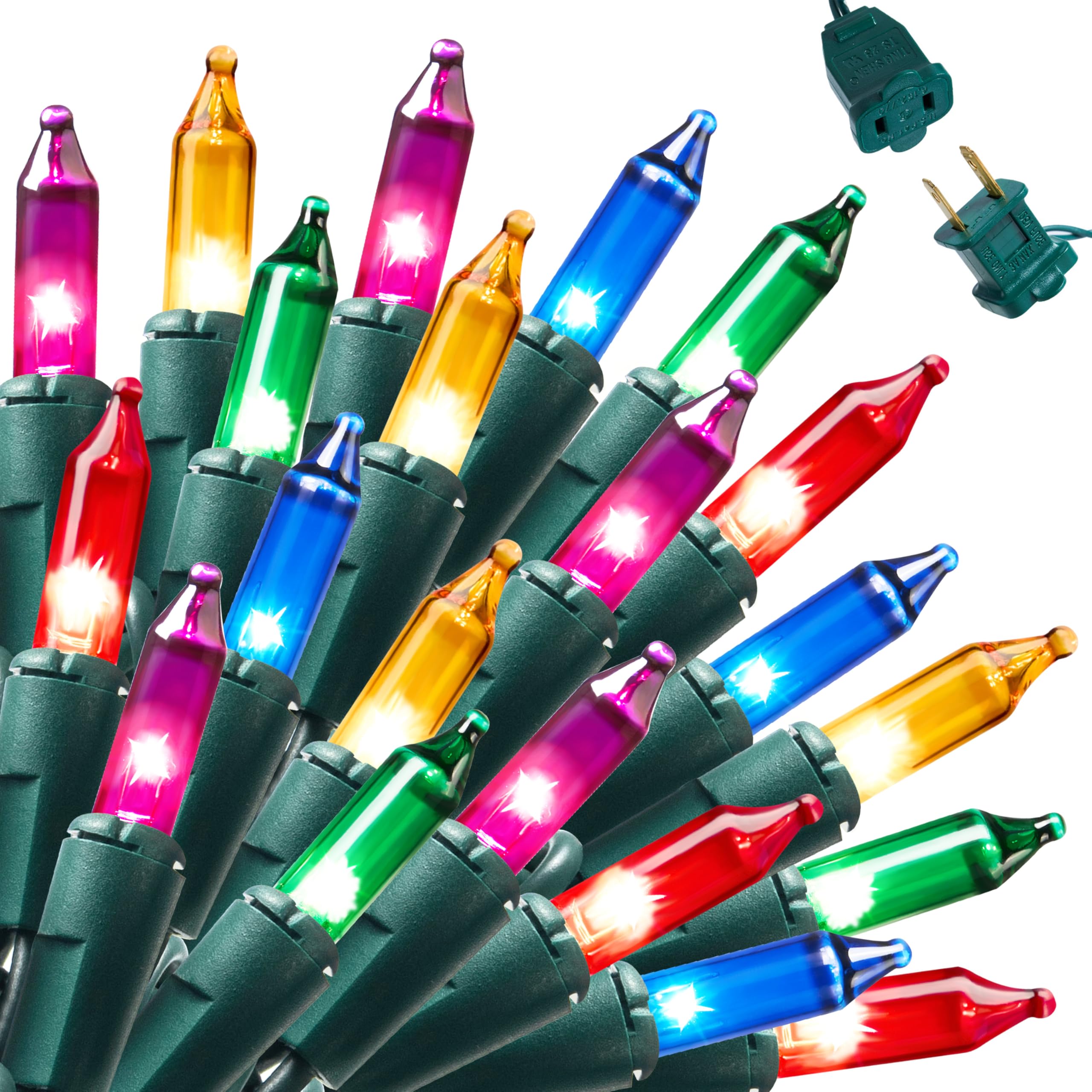 Joiedomi Christmas Lights Outdoor,62.4FT Multicolor Christmas Tree Lights Outside,300(2x150) Count String Lights,Green Wire Xmas Lights for Decorations Indoor Holiday Theme Party Yard House