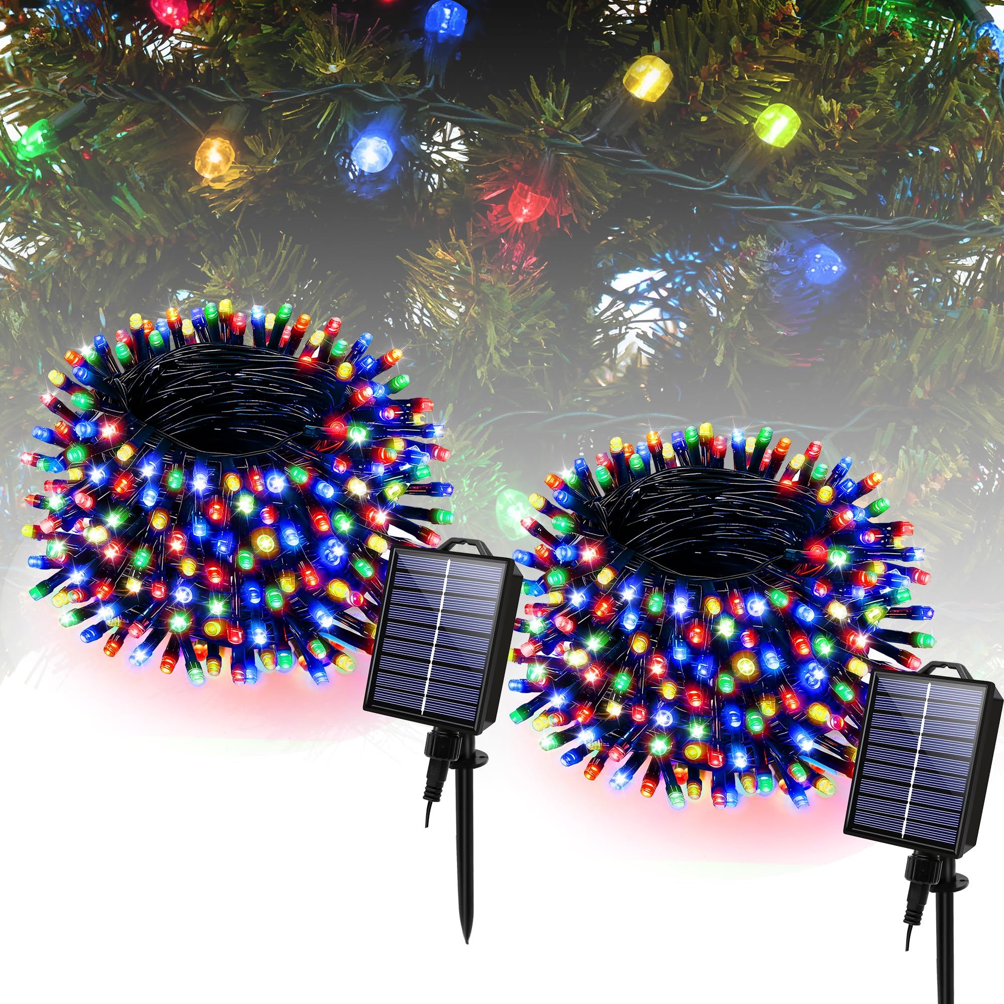 Banbanjo Solar Christmas Lights Outdoor 2 Packs Total 144Ft 400 Led Solar String Lights With 8 Modes  Waterproof Christmas String Light For Patio Garden Party Tree Proch Holiday Xmas Decor(Multicolor)