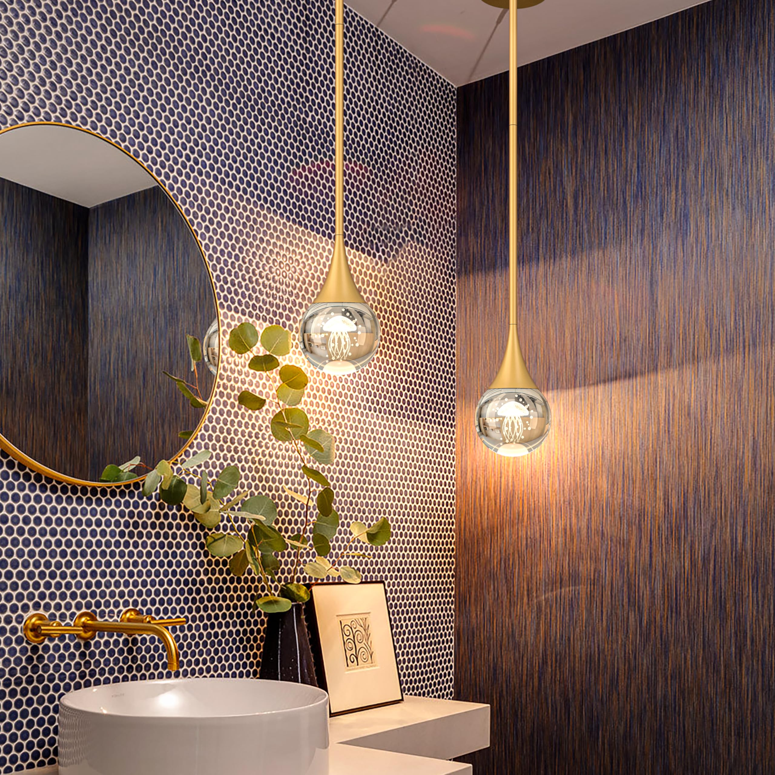 1-Pendant Lights Kitchen Island  Brass Gold Globe Crystal Ceiling Hanging Light Fxitures  Led Light Fixtures Metal Rod Ceiling Glass Pendant Lighting For Kitchen Island Dining Room Bar