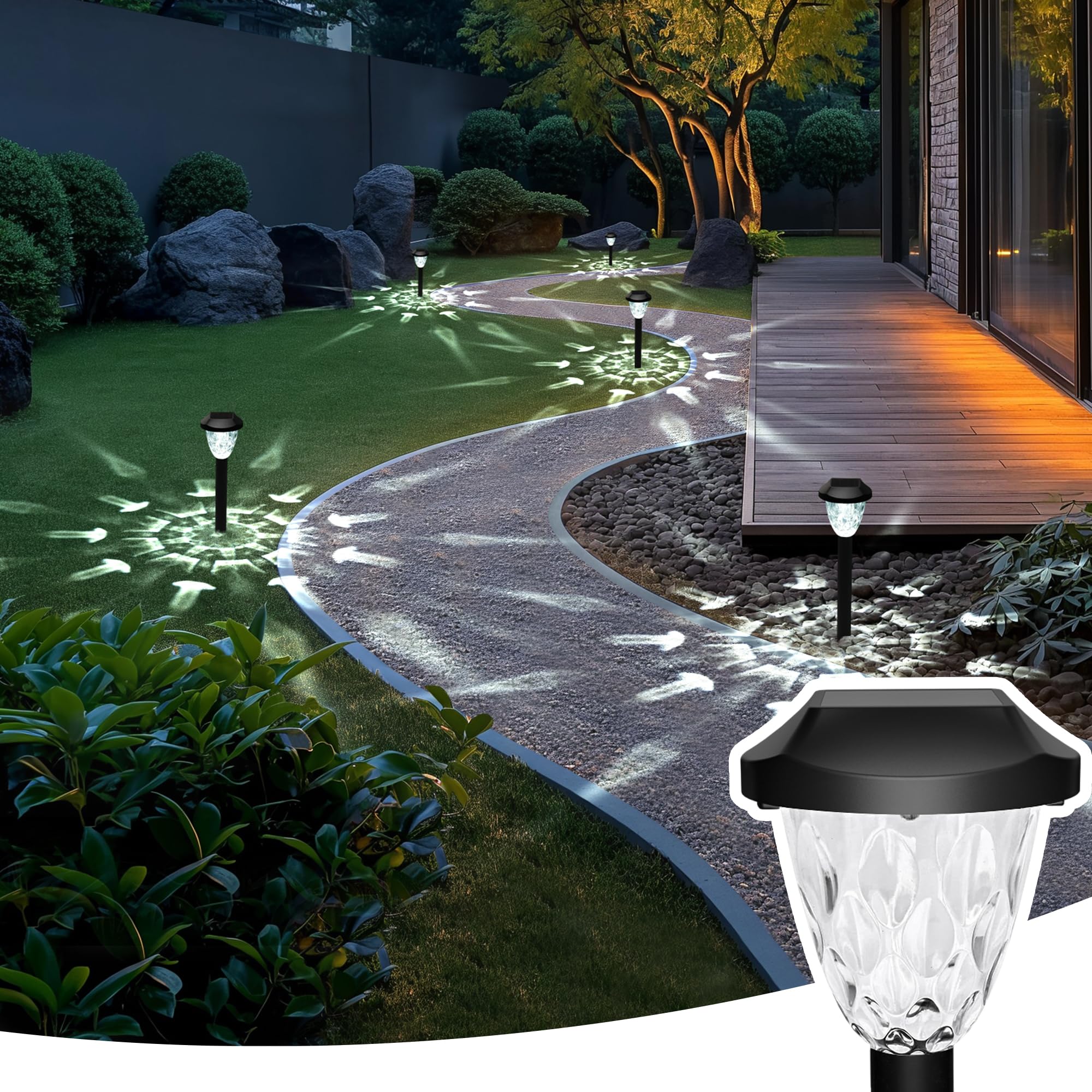 Gigalumi 12 Pack Solar Lights Outdoor, Solar Pathway Lights With Great Pattern, Waterproof Auto On/Off Solar Lights For Outside