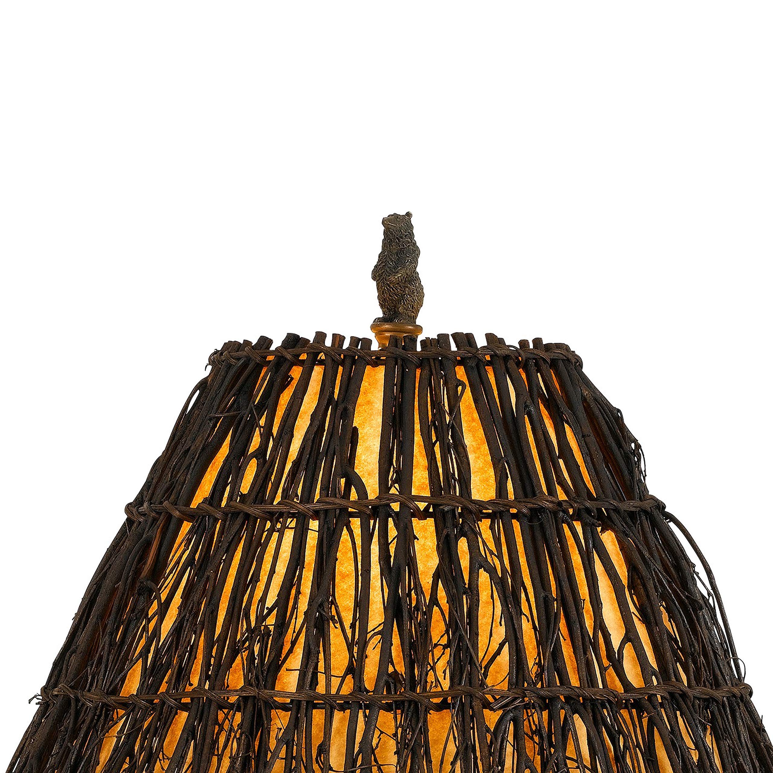 Benjara 150 Watt Resin Body Table Lamp With Bear Design And Twig Shade, Bronze