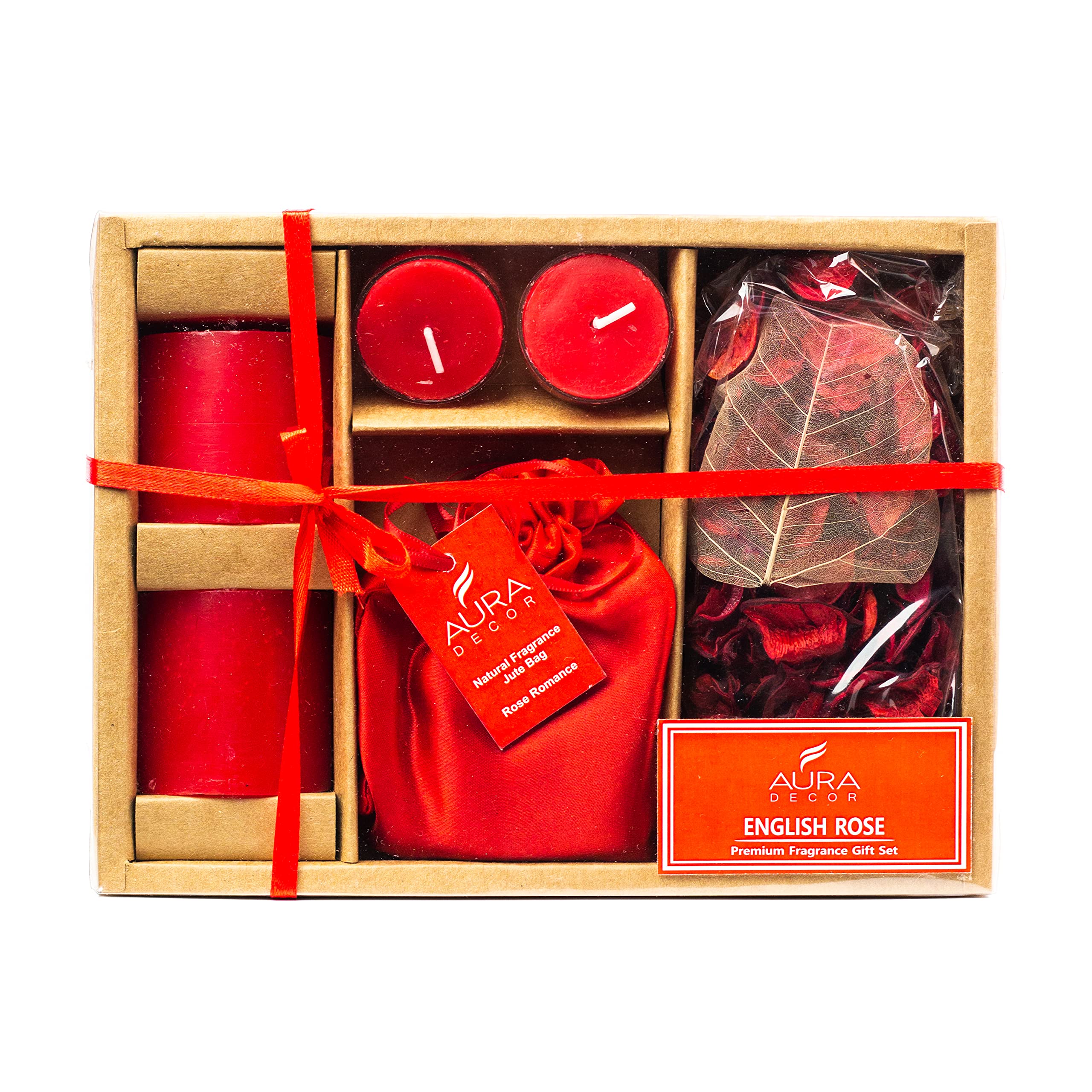 AuraDecor Candle Gift Set || Air Freshener || Pillar Candle || Potpourri || Acrylic Tealight Candles || Gift Set || Tealight Can
