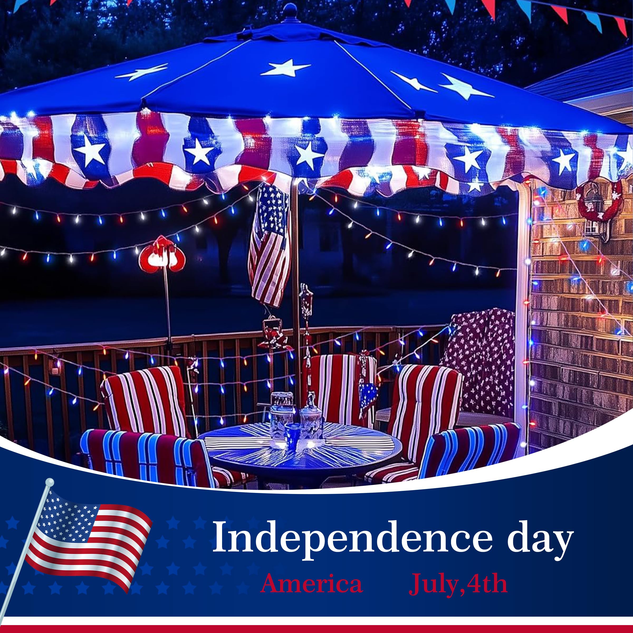 Red White Blue String Lights 50Led 4Th Of July Decoration Patriotic Battery Operated Mini Lights Waterproof For Indoor Outdoor B