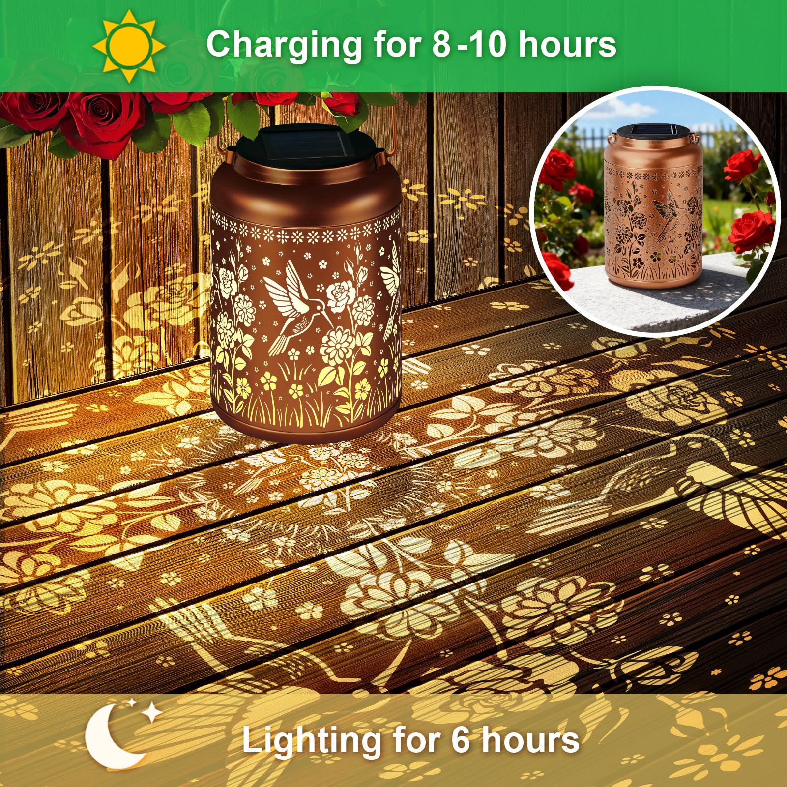 Birthday Gifts For Women Mom Grandma Solar Lantern Outdoor Waterproof  Gardening Gifts For Women  Hummingbird Rose Garden Decor Hanging Solar Lights Yard Decorations Outdoor  Backyard  Patio