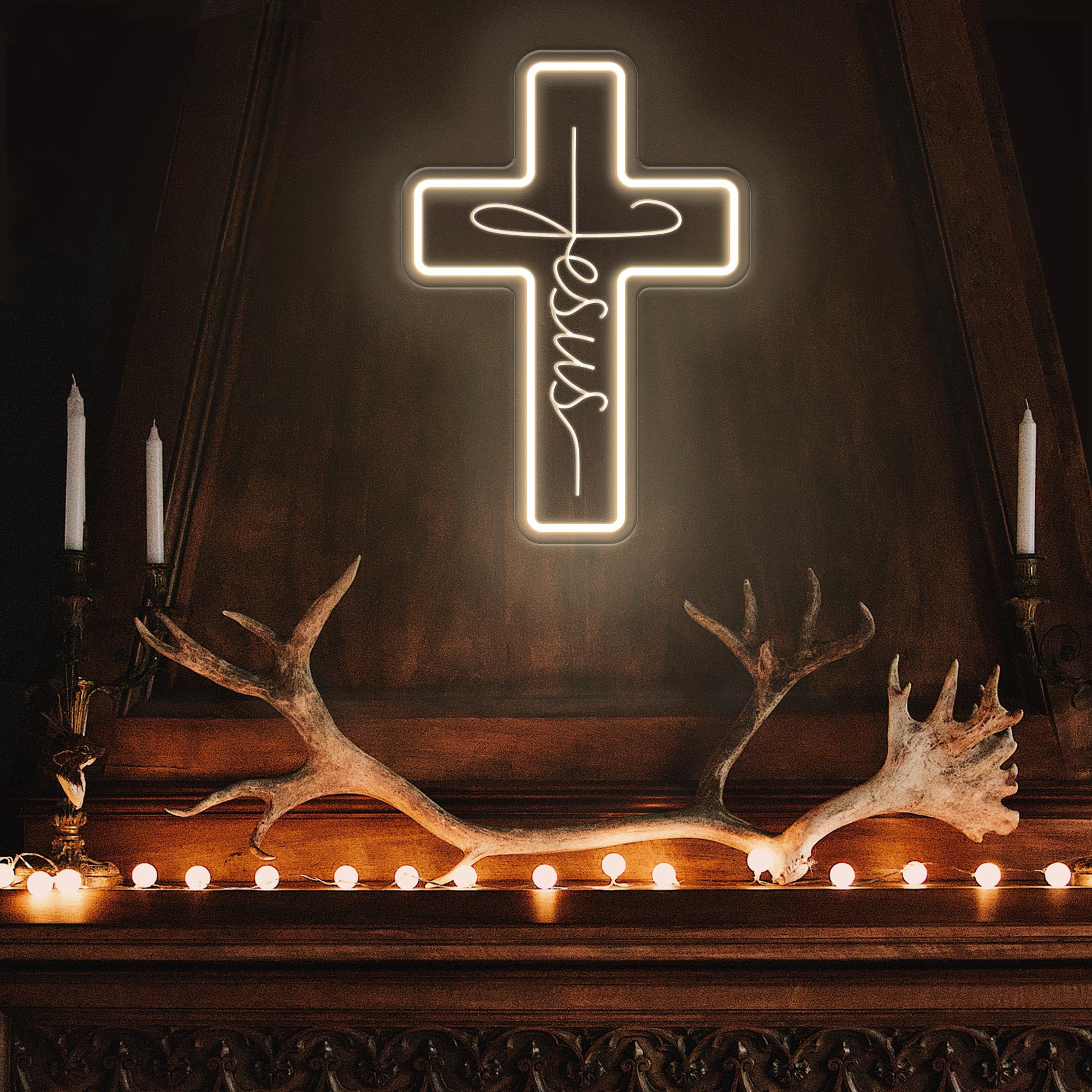 HAJAE Cross Neon Sign LED Wall Decor, Dimmable, Warm White, 15.5in ×11in , Model HAJAE01 for Bedroom, Living Room, Religious Events