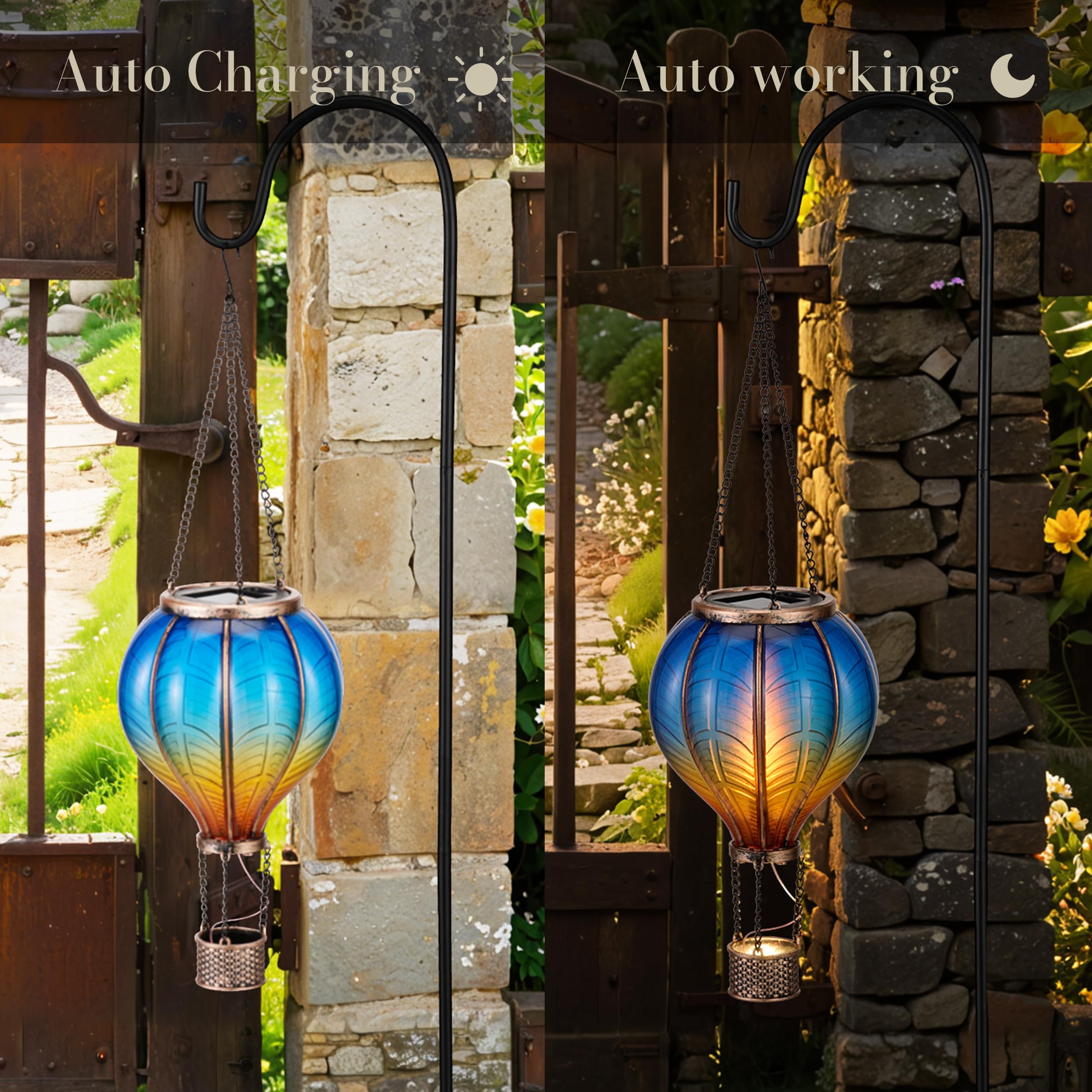 Teresa'S Collections 2 Pack Hanging Solar Lantern Outdoor Garden Decor For Valentine,Waterproof Plastic Hot Air Balloon Blue Fli