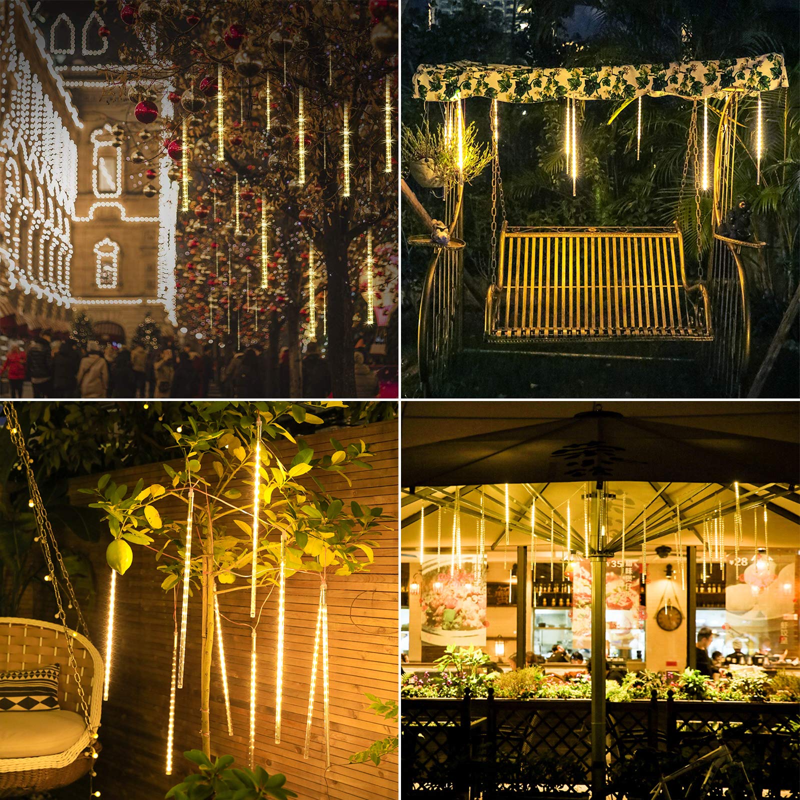 Fyyzy Christmas Lights Outdoor Icicle Lights Snowfall Meteor Shower Rain Light Christmas Led Decoration Falling Drop String Ligh