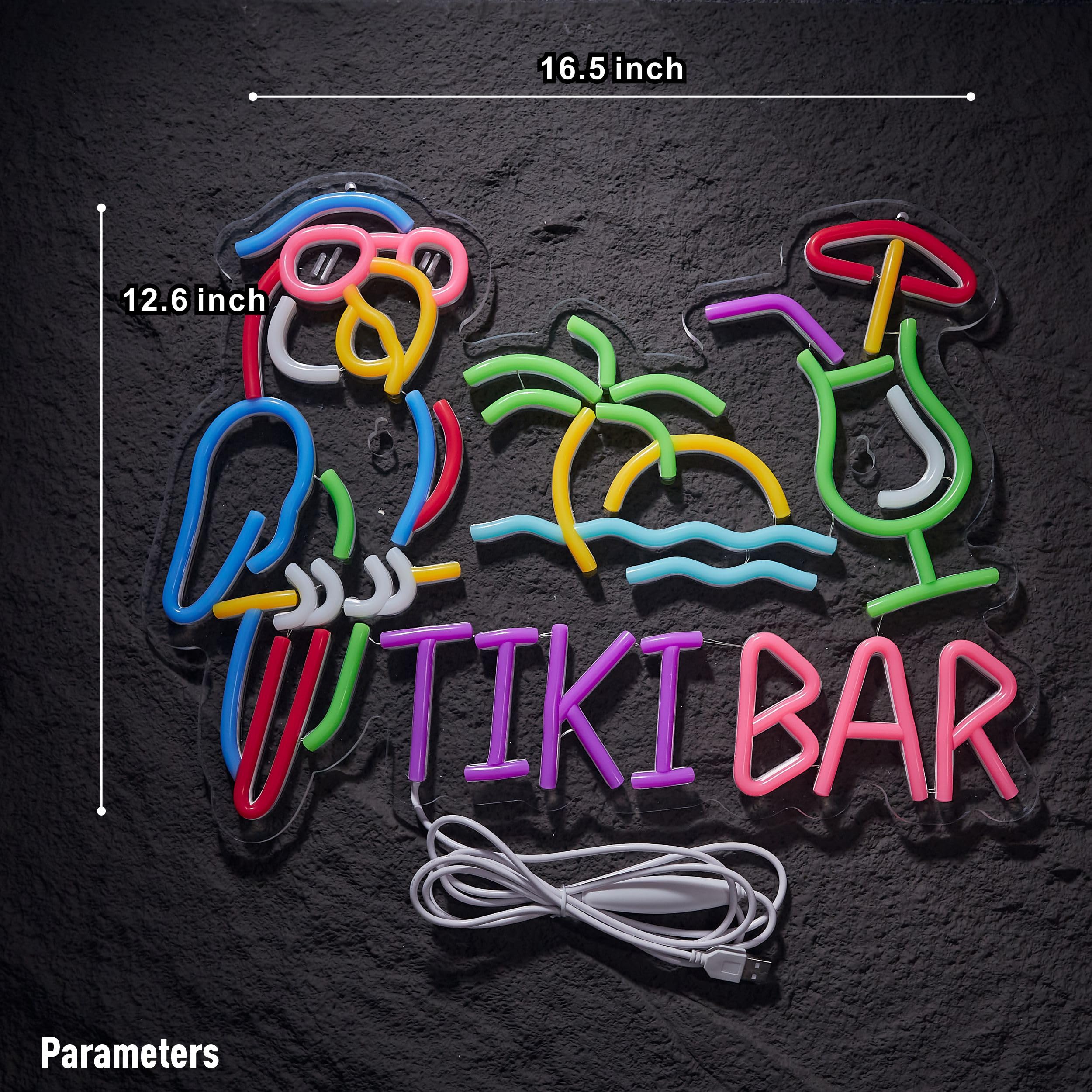 NEONLAND Tiki Bar Parrot Neon Sign, LED Wall Decor, 16.5"x12.6", Pink/Blue/Purple, Acrylic, Model: Sunglasser Parrot Tiki