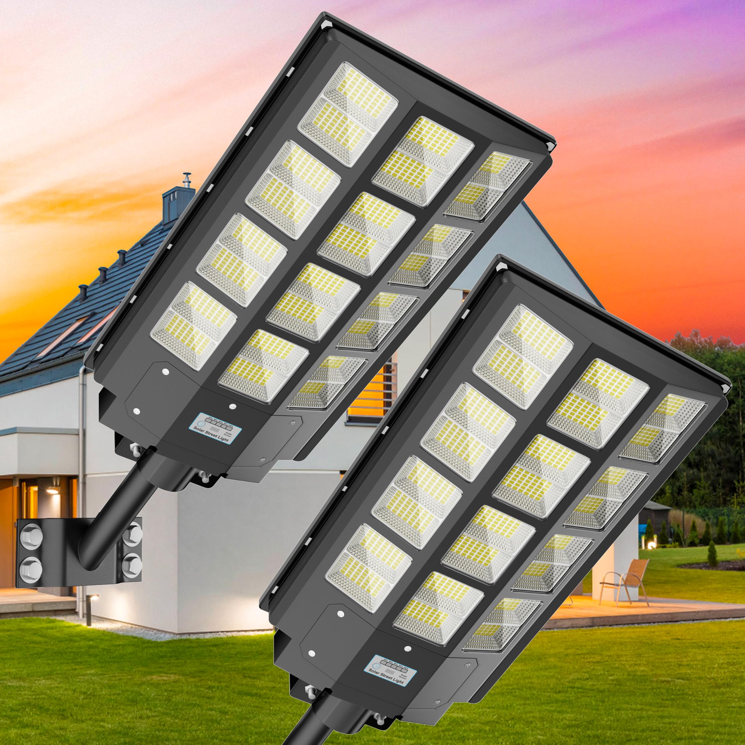 XCQMHF 2-Pack Solar Street Light Dusk to Dawn 3200W, 480000LM, 7000K Brightness, IP67 Waterproof, Motion Sensor, Lights Outdoor 