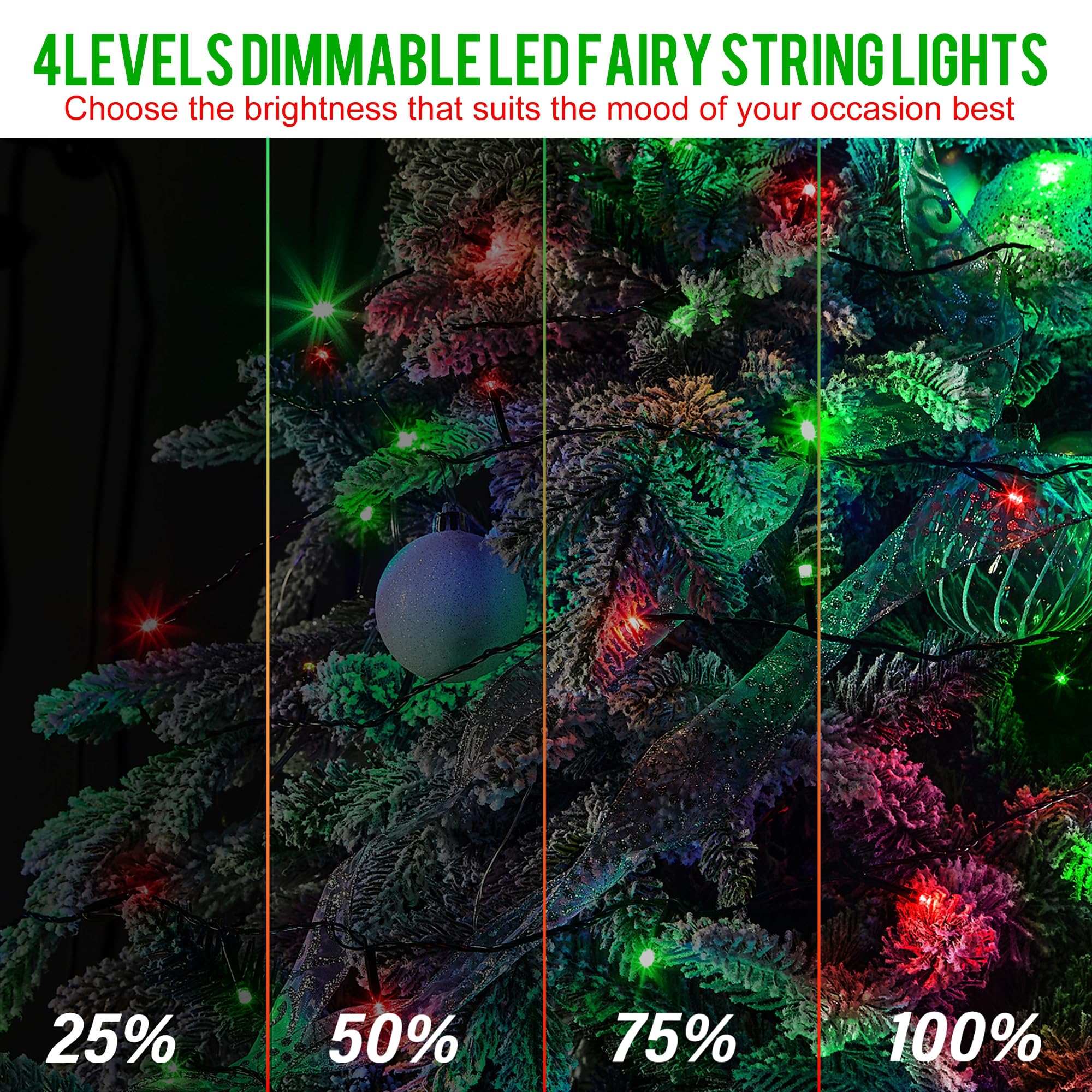weillsnow 1000 LED Christmas String Lights, Remote & Timer, 8 Modes, Waterproof, Red&Green, Model HB-1000COI