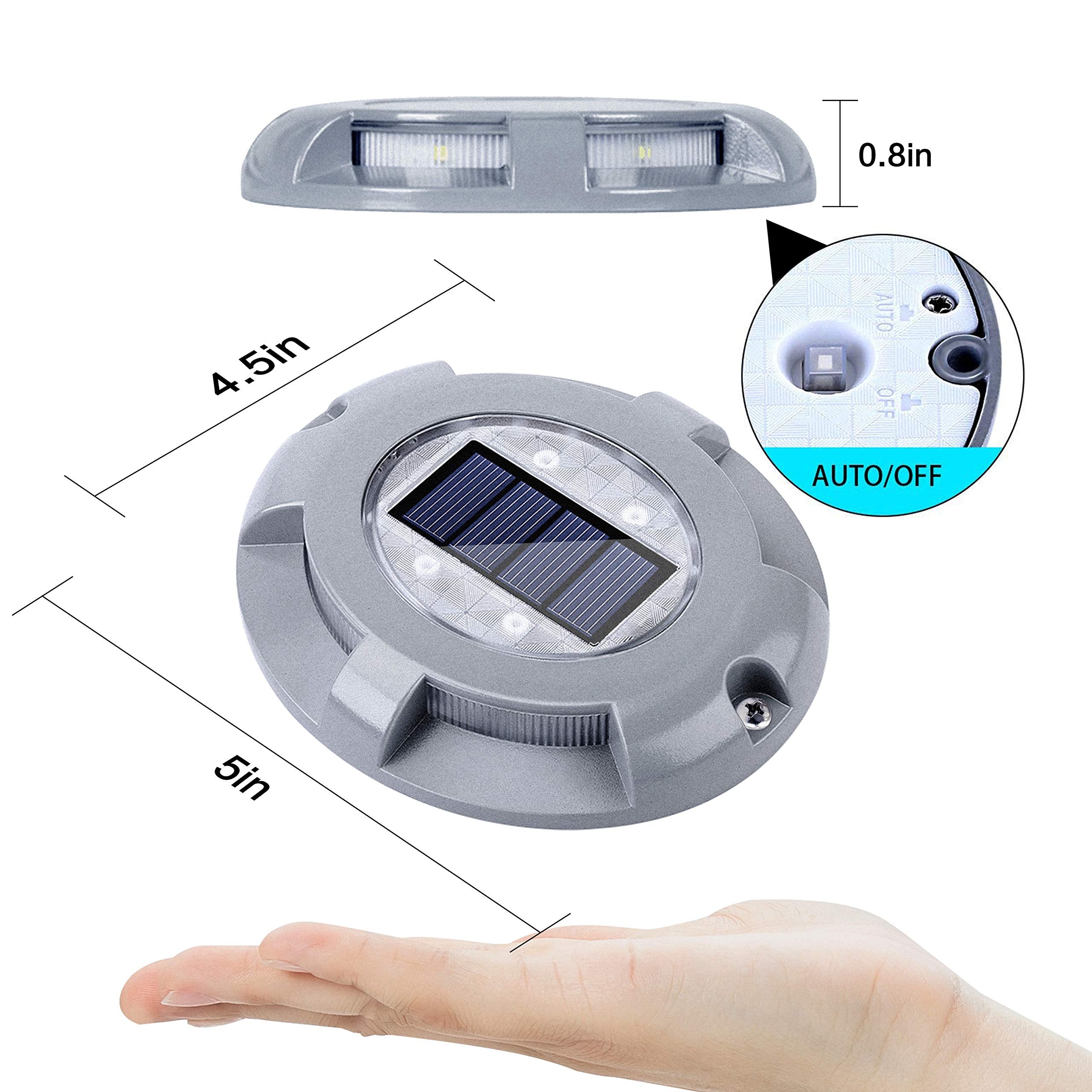 SIEDiNLAR Solar Deck Lights - 4 Pack White Aluminum LED Outdoor Waterproof Road Markers for Driveway, Sidewalk, Garden, Pathway