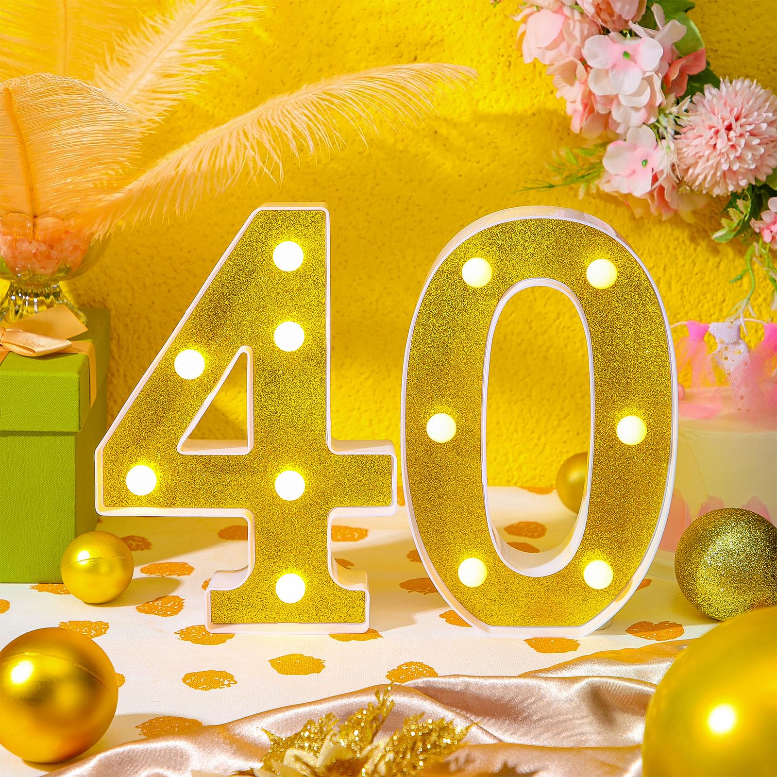 Treela LED Number Sign - 8.7in  Glitter Marquee for 40th Birthday Party Decorations, Gold