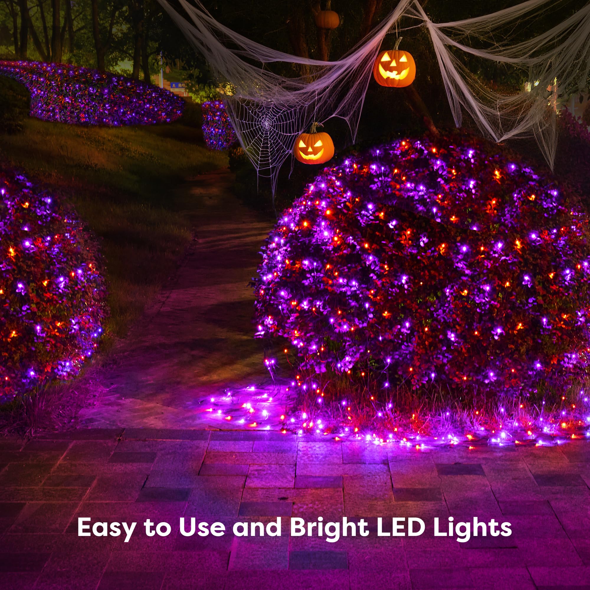 Blctec Halloween Lights Outdoor 200 Led 8.2Ft X 4.9Ft Orange Purple Net Lights With 8 Modes, Timer, Ul Certified, Connectable, M