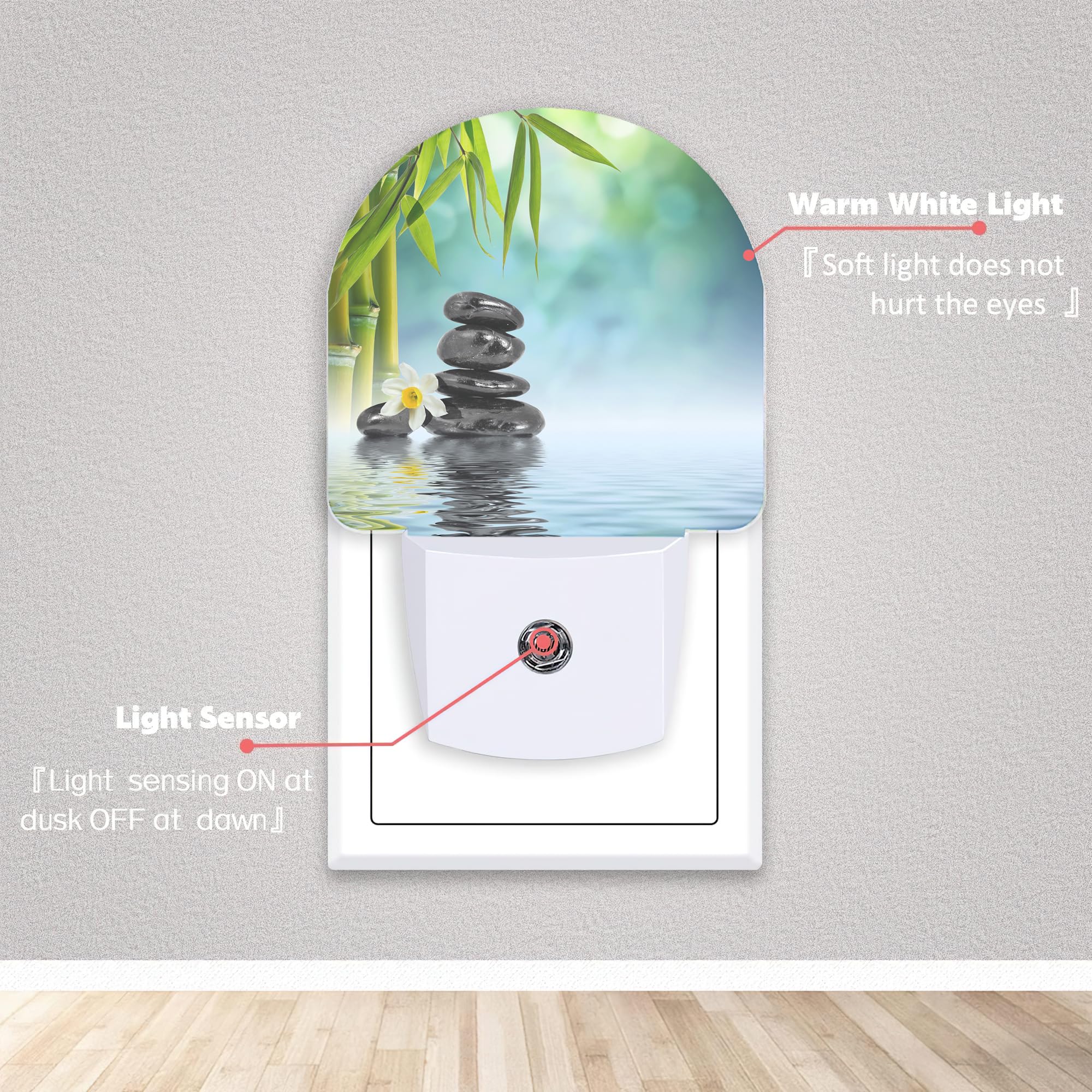 Axxitude Zen Stone Bamboo Night Lights Plug Into Wall For Girls Boys Room,Night Light Led Lamp Dusk To Dawn Sensor Round Lamp Fo