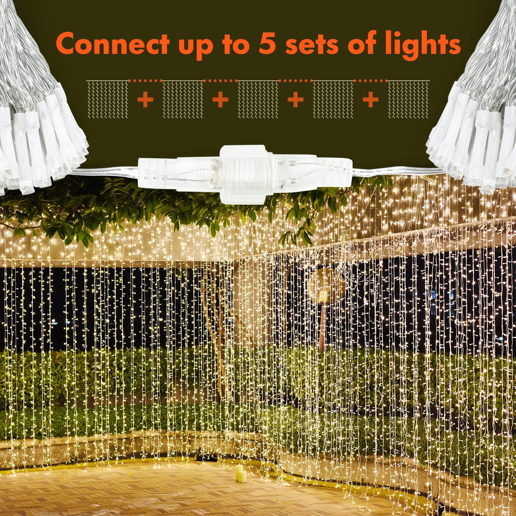 Twinkle Star 300 LED Fairy Curtain String Lights, Warm White, 2 Pack, 8 Modes, Plastic, Model JT-DC300V0200-C