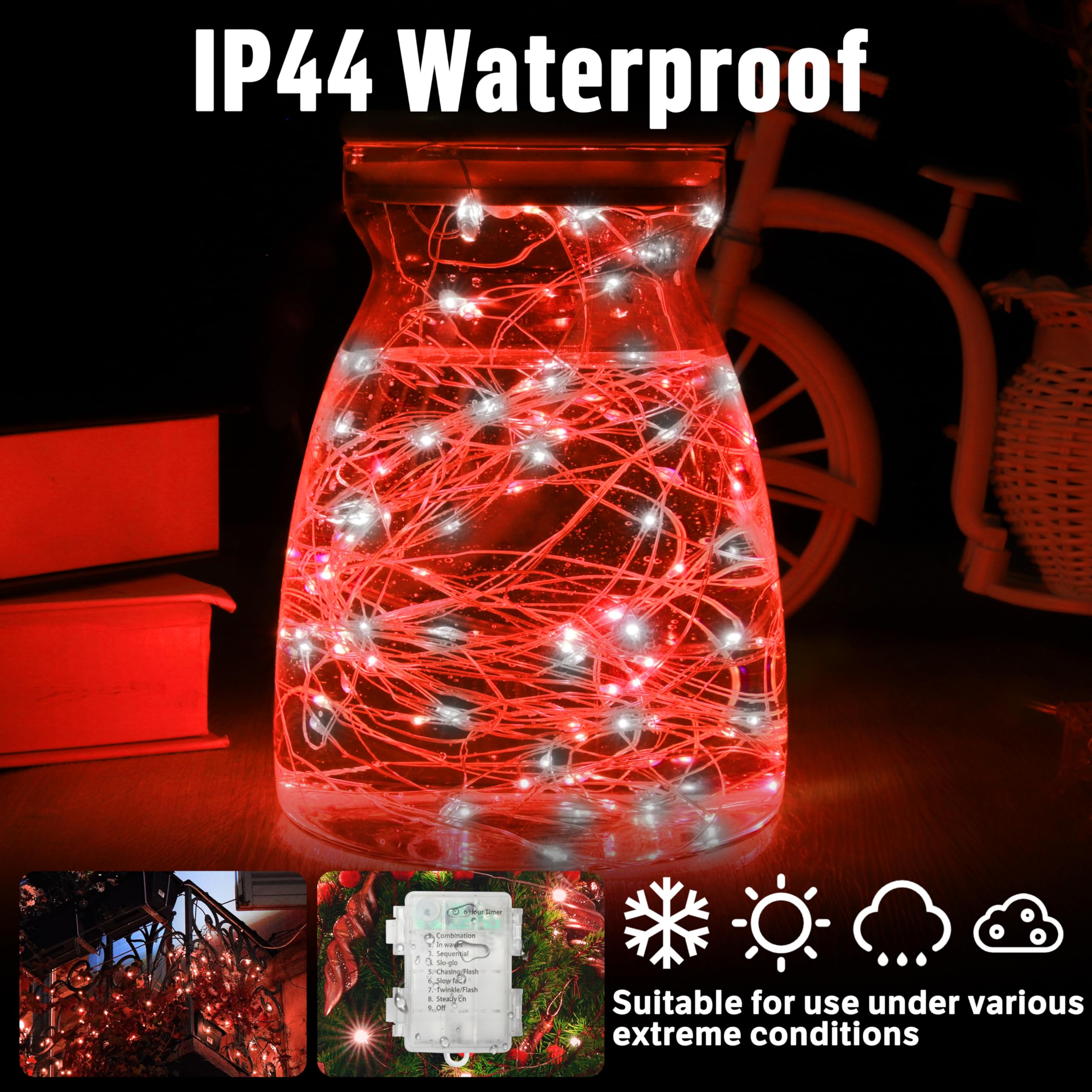 LAMPHOME 100LED String Light, Fairy Lights Battery Operated, Remote Control Timer Twinkle String Lights 8 Modes Firefly Lights f