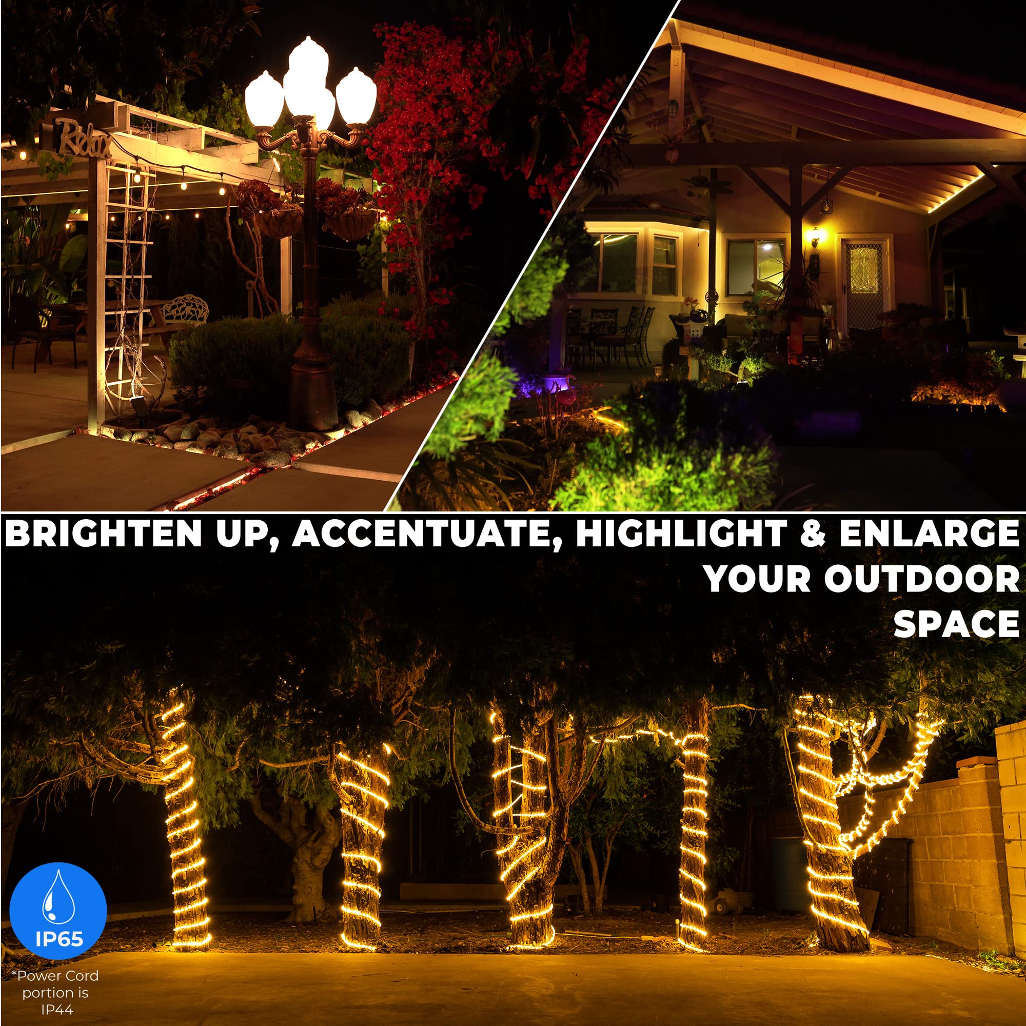 Wyzworks 3312Leds, 300Ft Led Warm White Rope Light, Connectable Outdoor Permanent Waterproof Accent Exterior Lighting, Flexible Clear Pvc, Etl Certified, Holiday, Backyard Patio, Home, Décor