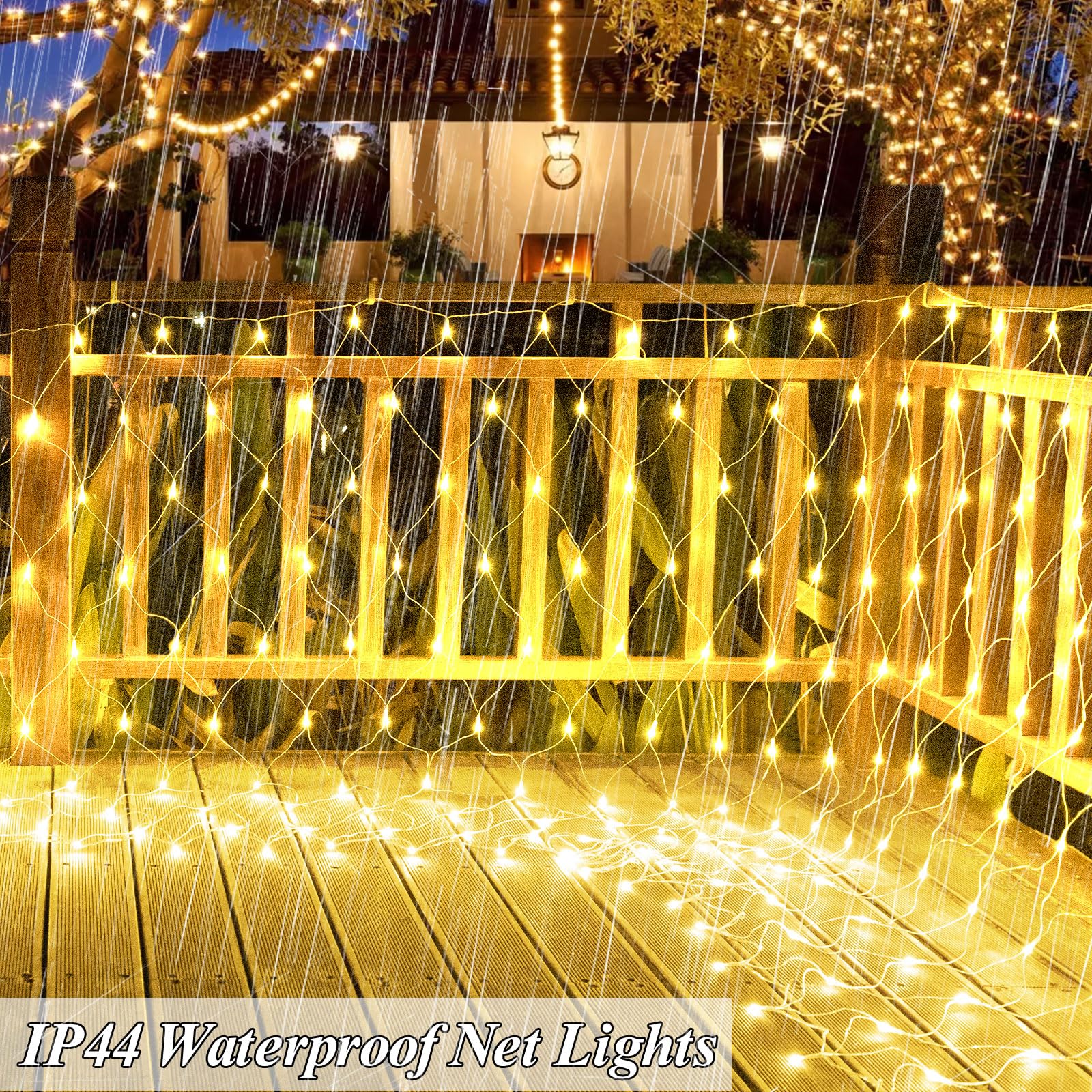 Lov high-standard 510 LED Christmas Net Lights, Waterproof, 27.9ft x 5ft, Clear Wire, Warm White, 8 Modes, Model LR-(1-1000) L