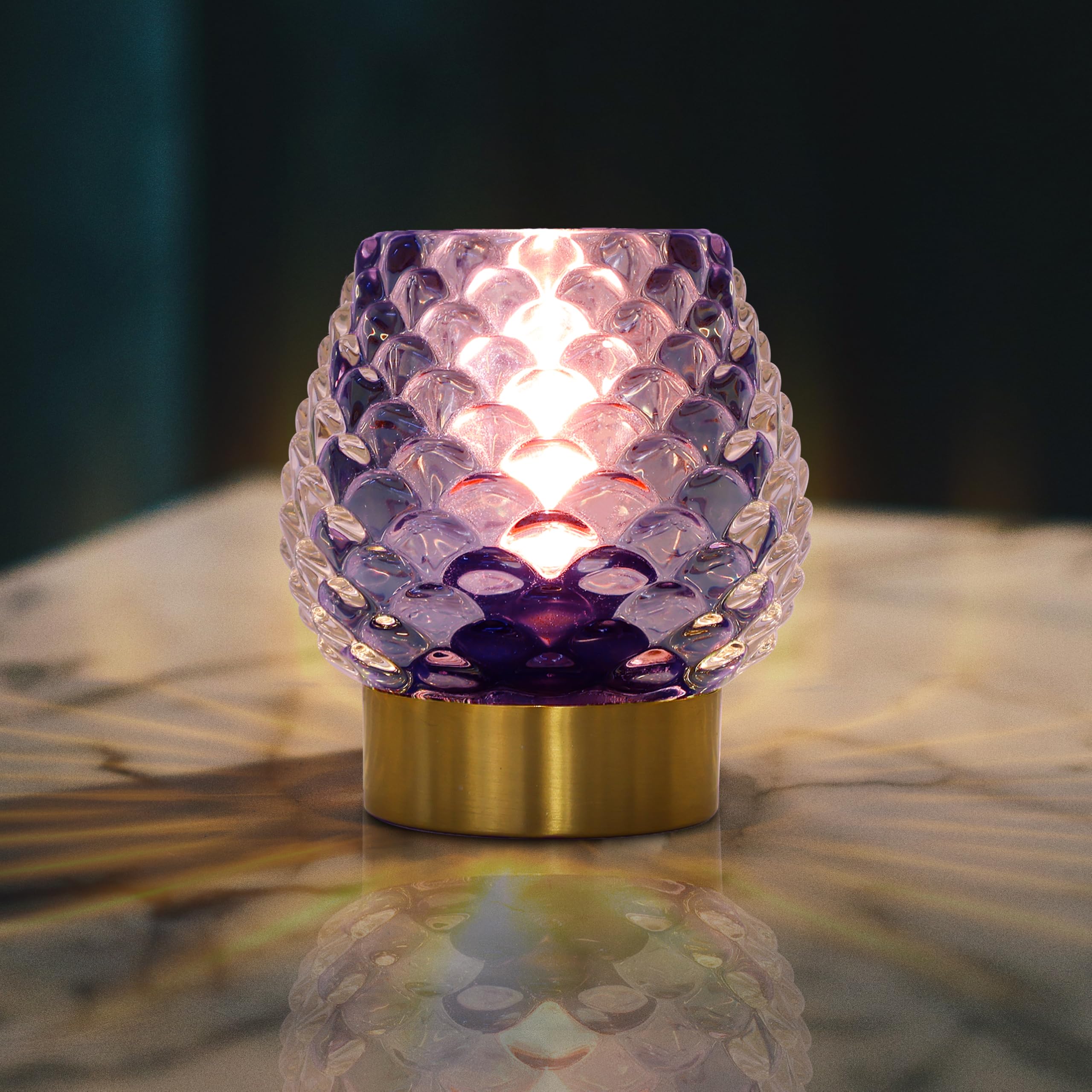 Cycodo Battery Operated Lamp with Timer, Glass, Purple, Mini Size, Model TB-AC1, Decorative for Small Spaces