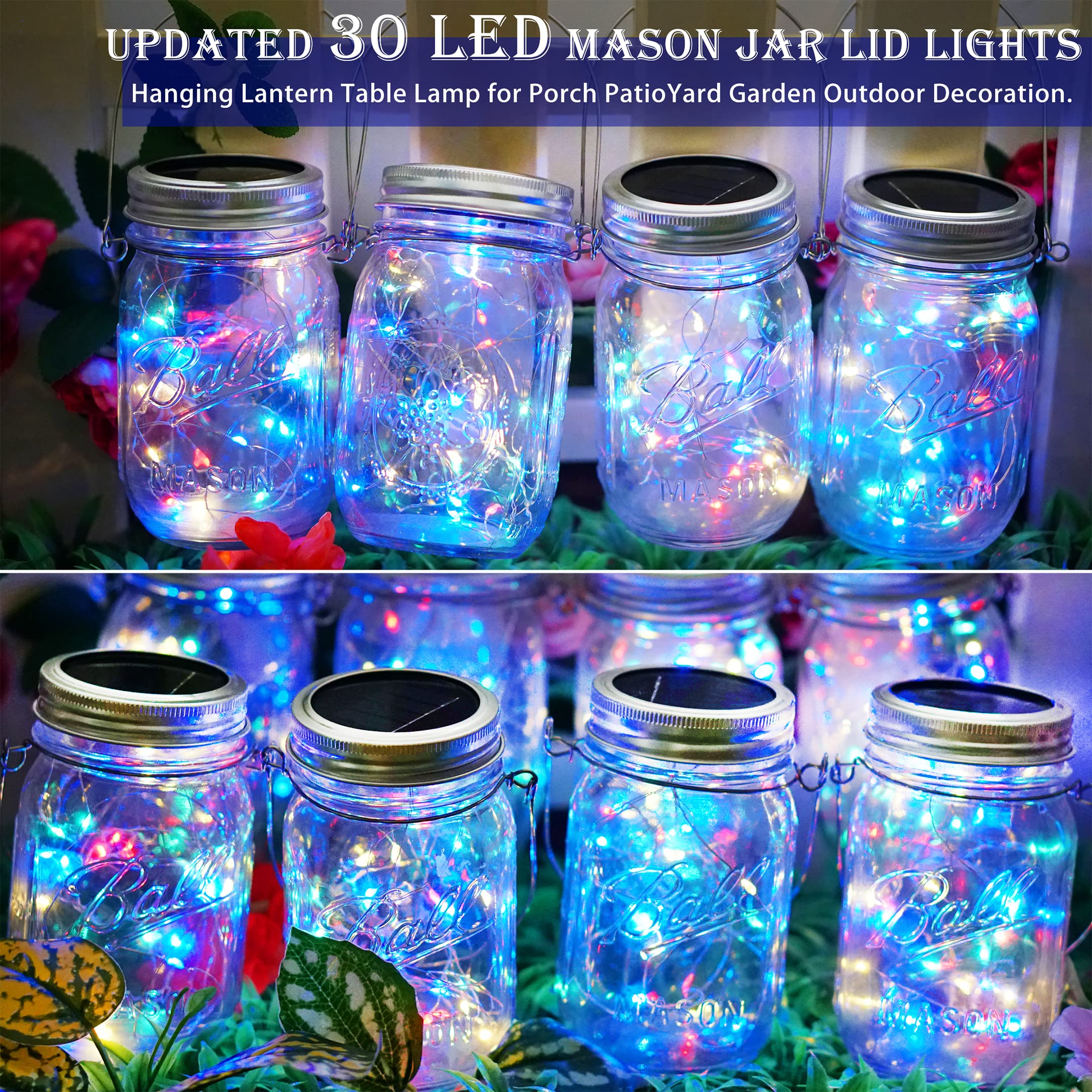 Sunkite Solar Mason Jar Lights, 12 Pack 30 Led Waterproof Fairy Firefly Jar Lids String Lights With Hangers(No Jars), Patio Yard
