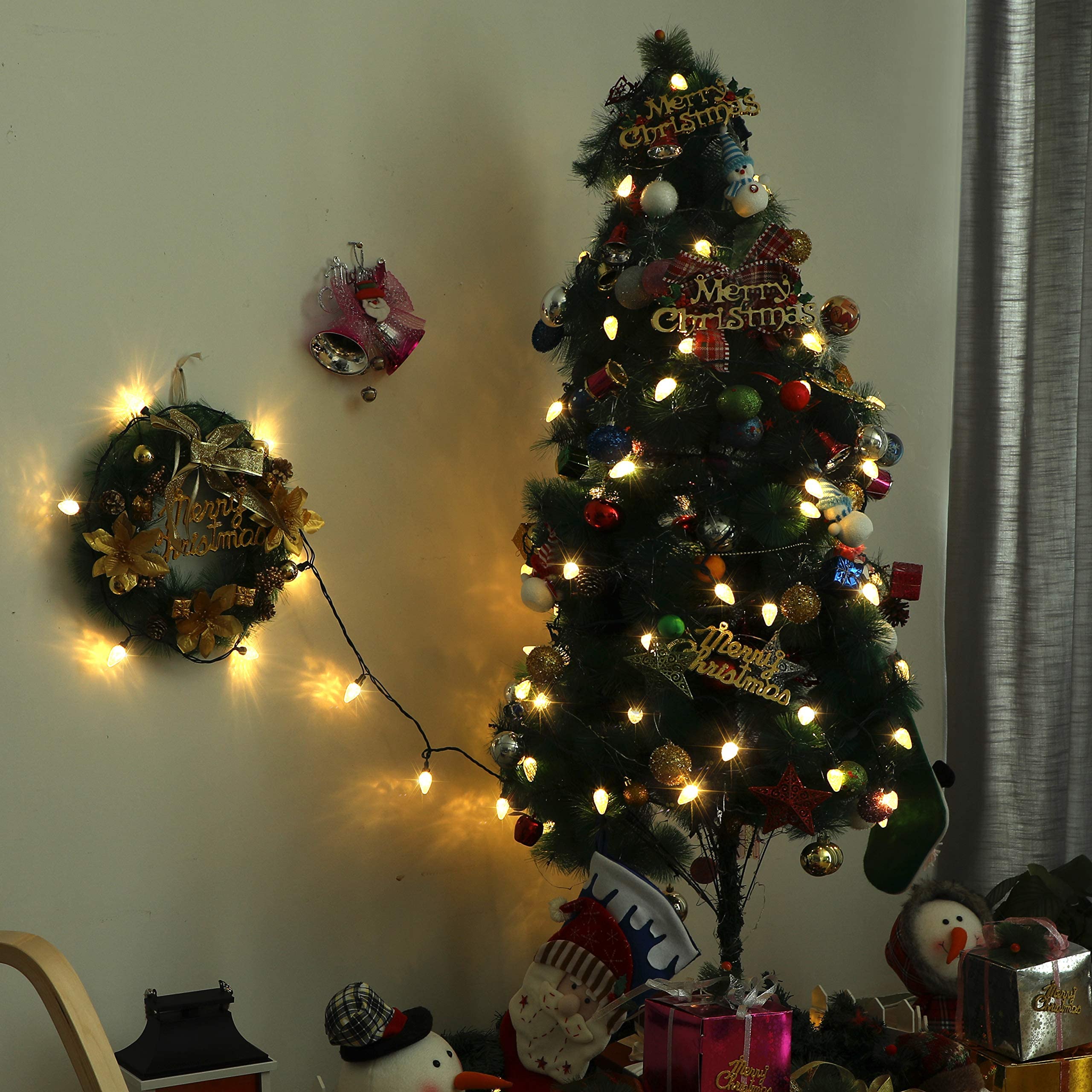 Dewenwils C7 Warm White Christmas Lights, 33.3Ft 50 Led String Lights Waterproof, Indoor/Outdoor Decorations For Xmas Tree, Pati