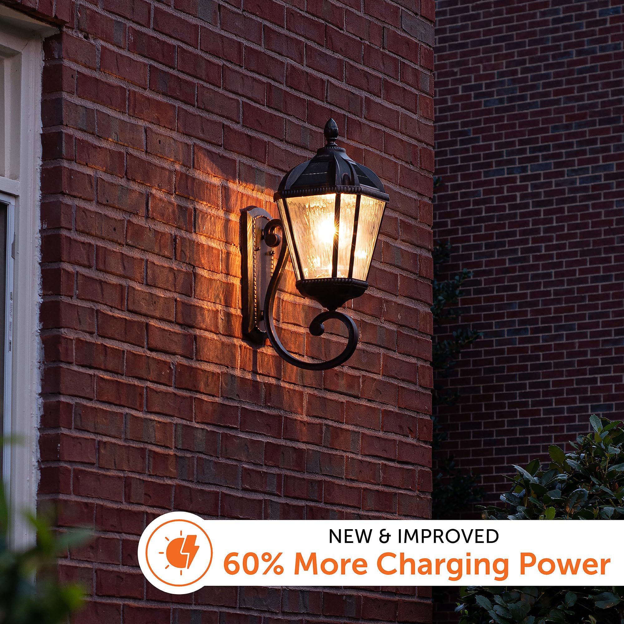 Gama Sonic Solar Outdoor Wall Light, Royal Bulb Exterior Sconce Lamp, Brushed Bronze Finish Aluminum, Clear Beveled Glass, Warm