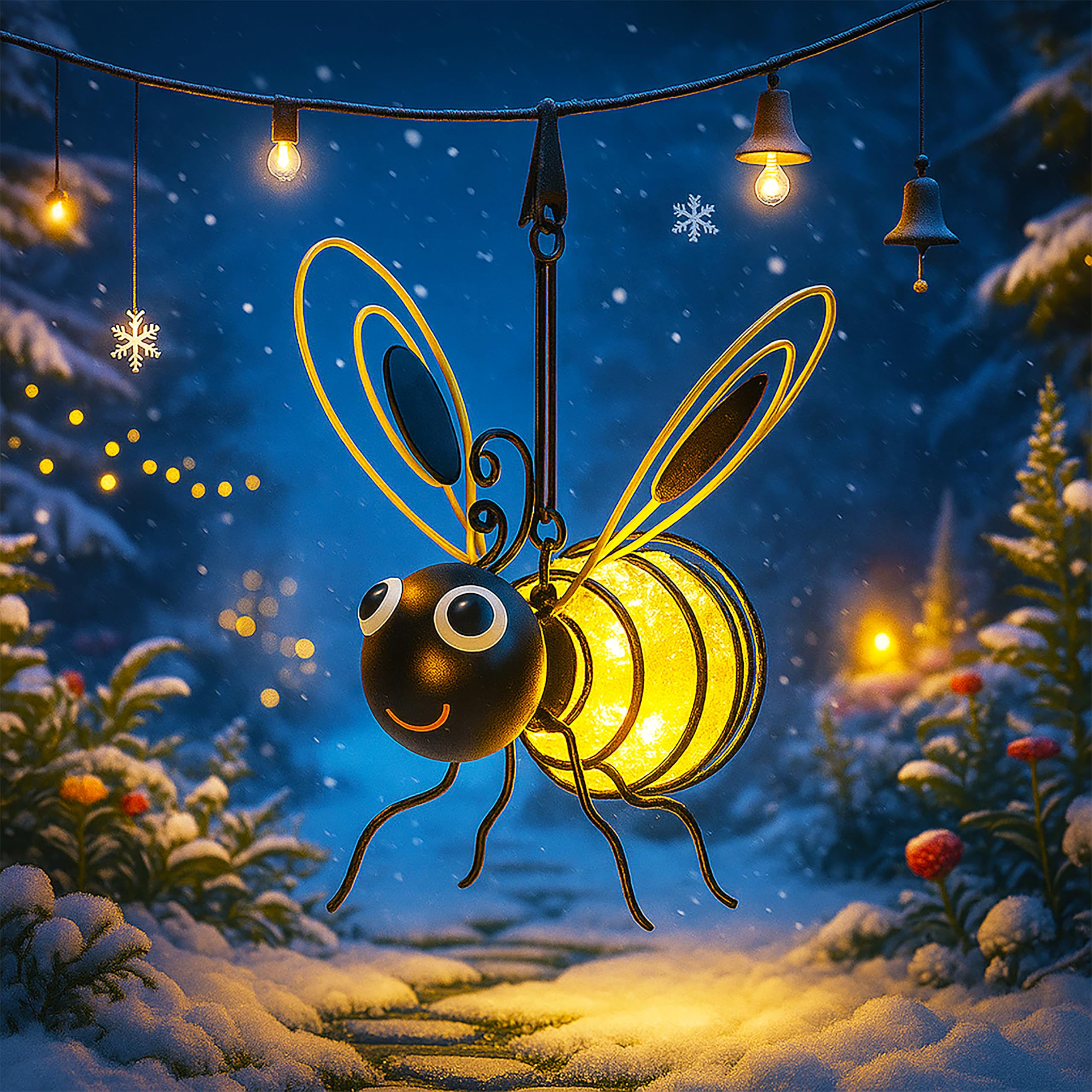 Solar Bee Lights Outdoor - Hanging Metal Bee Lights with Hook, Waterproof Garden Decorations for Yard, Patio & Trees, Winter Hol