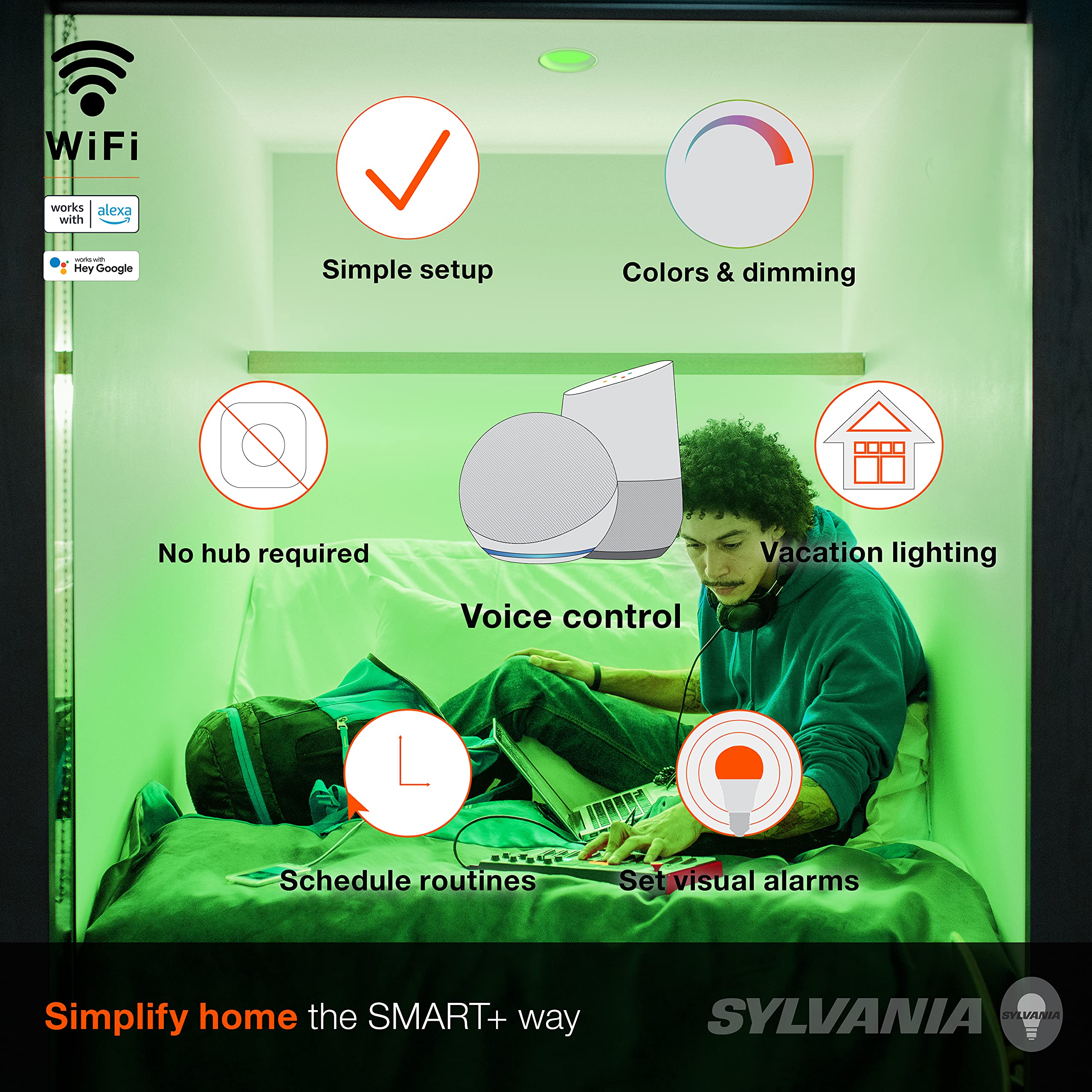 LEDVANCE SYLVANIA Wifi LED Smart Bulb, 65W Equivalent, Dimmable, Full Color, 4 Count, Model 75688