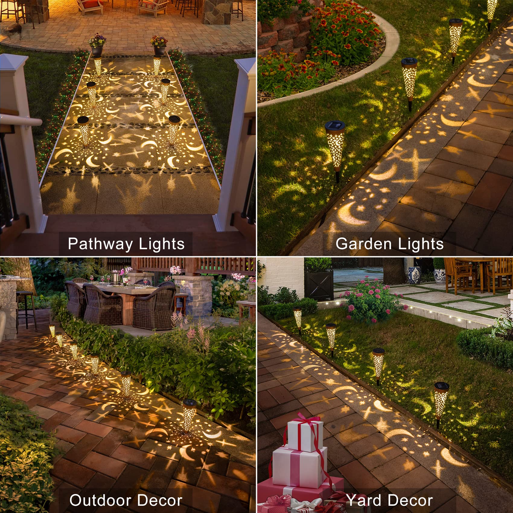 Go2Garden Solar Lights Outdoor Decorative Stake Lights Waterproof With Moon Star For Patio, Pathway, Backyard, Outside Decoratio