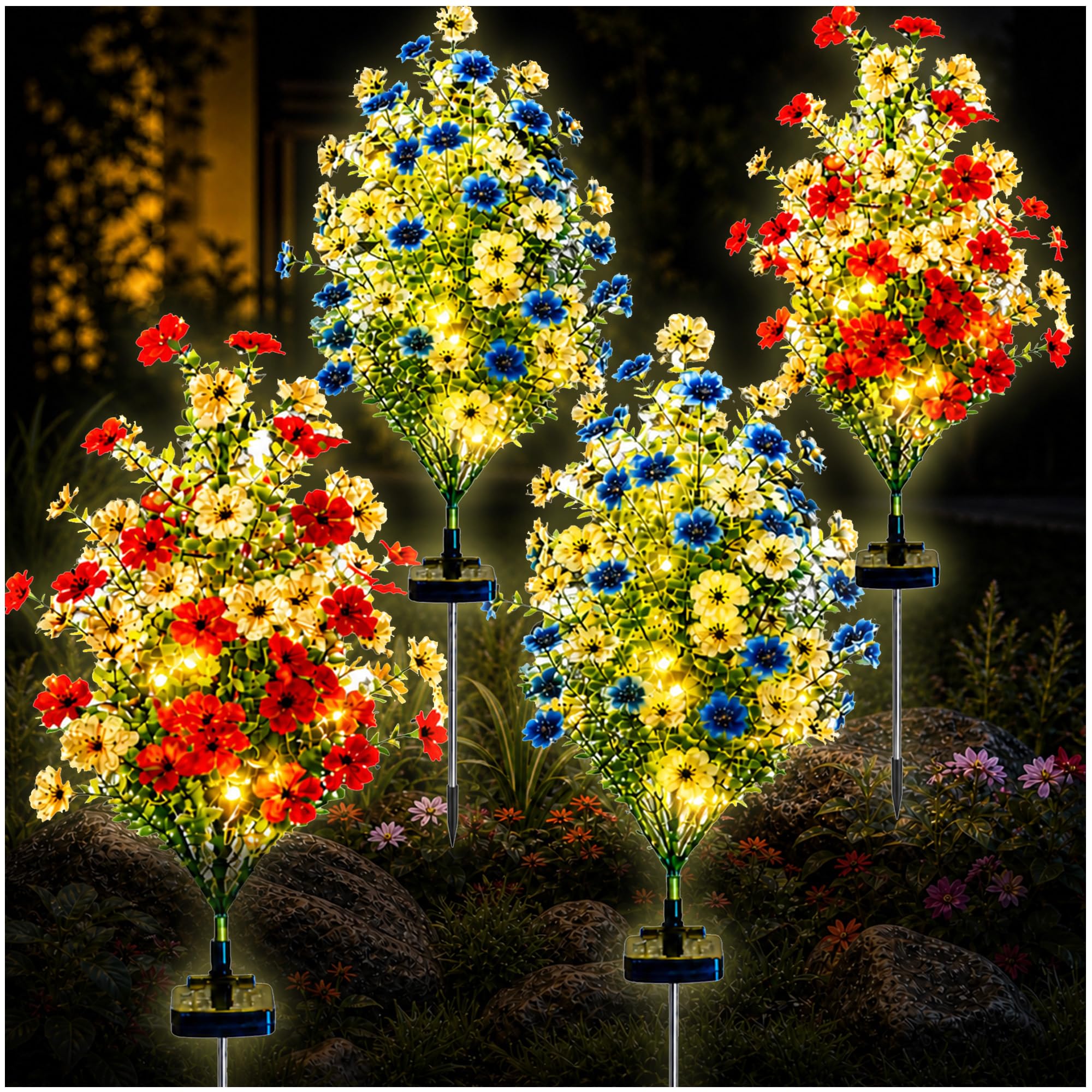 DooYard Solar Violet Garden Lights Outdoor 4 Pack, Realistic Violet Flower Design with Soft Glow, Upgraded Solar Panel, Decorati