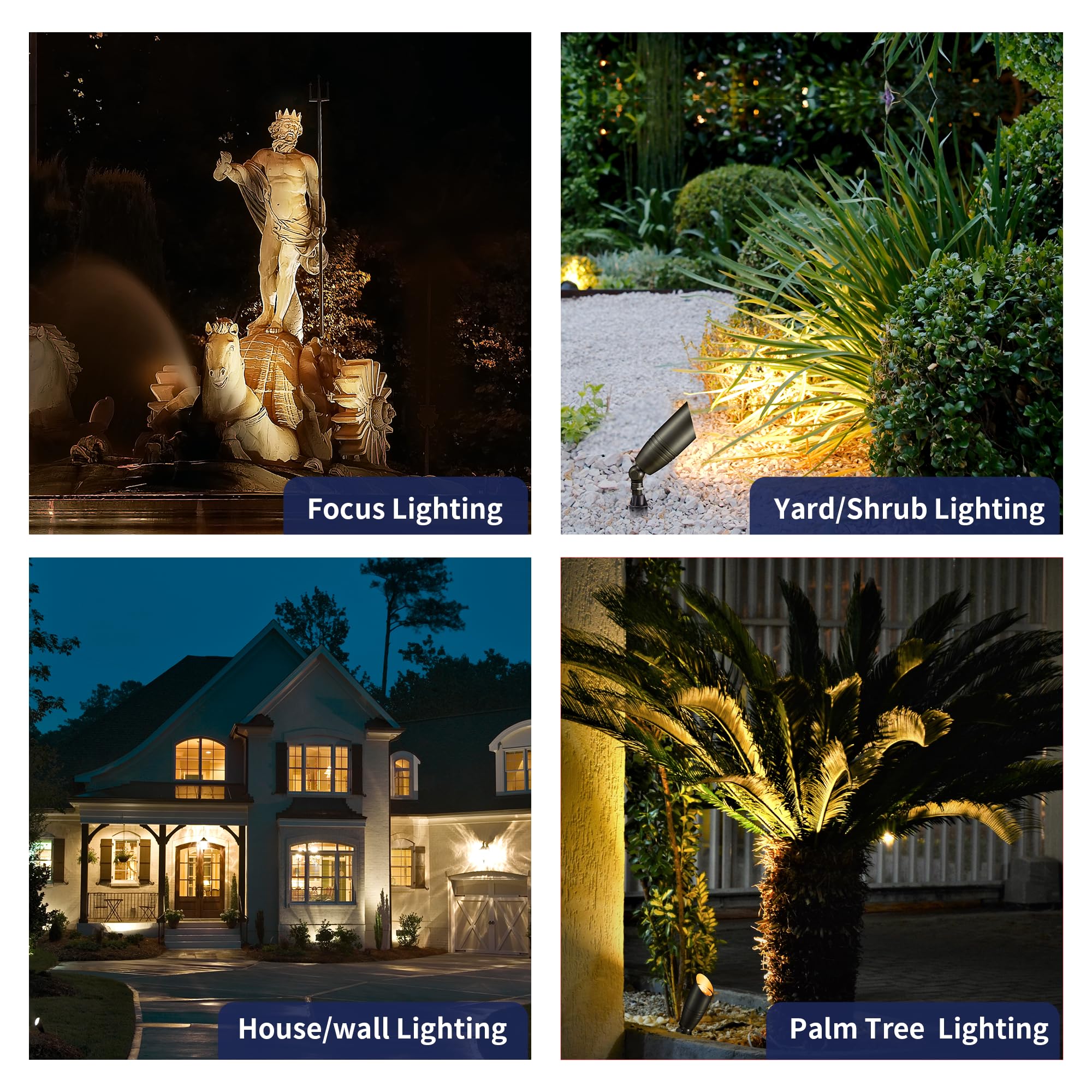 Gardenreet Landscape Spotlights Low Voltage - Brass 12V Outdoor Uplight Led, Wired Spot Lights Ip65 Waterproof, Adjustable Focus Bronze For Exterior Garden Yard Tree House Without Mr16 Bulb
