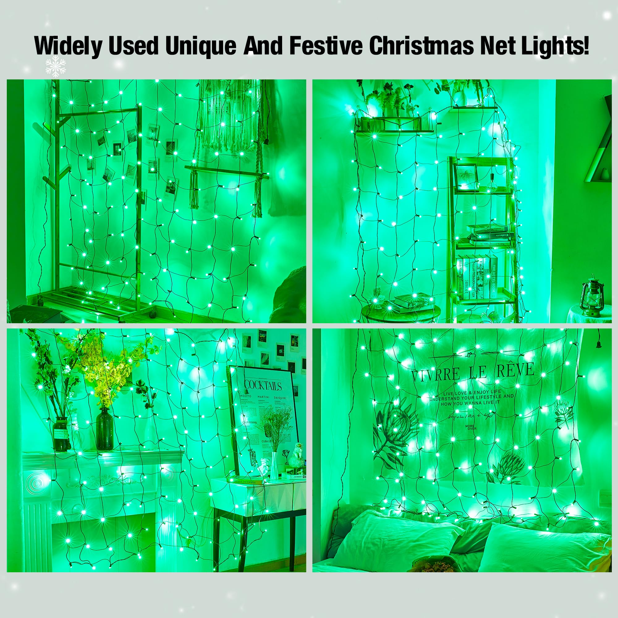Sylampow Led Green Christmas Net Lights Outdoor Christmas Bushes Lights 120Led 6Ftx5Ft, Connectable Outdoor Indoor Christmas Mes