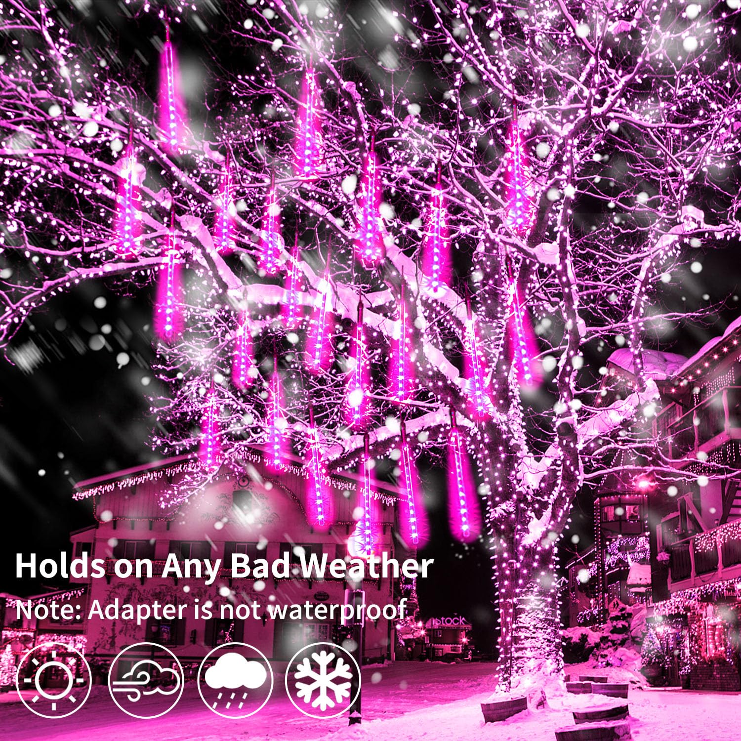 Jjgoo ?4 Pack? Christmas Meteor Shower Rain Lights 12Inch  Totally 40 Tube 960 Leds Icicle Lights Outdoor Raindrop Light For Xmas Halloween Wedding Party Tree Holiday Decoration  Pink