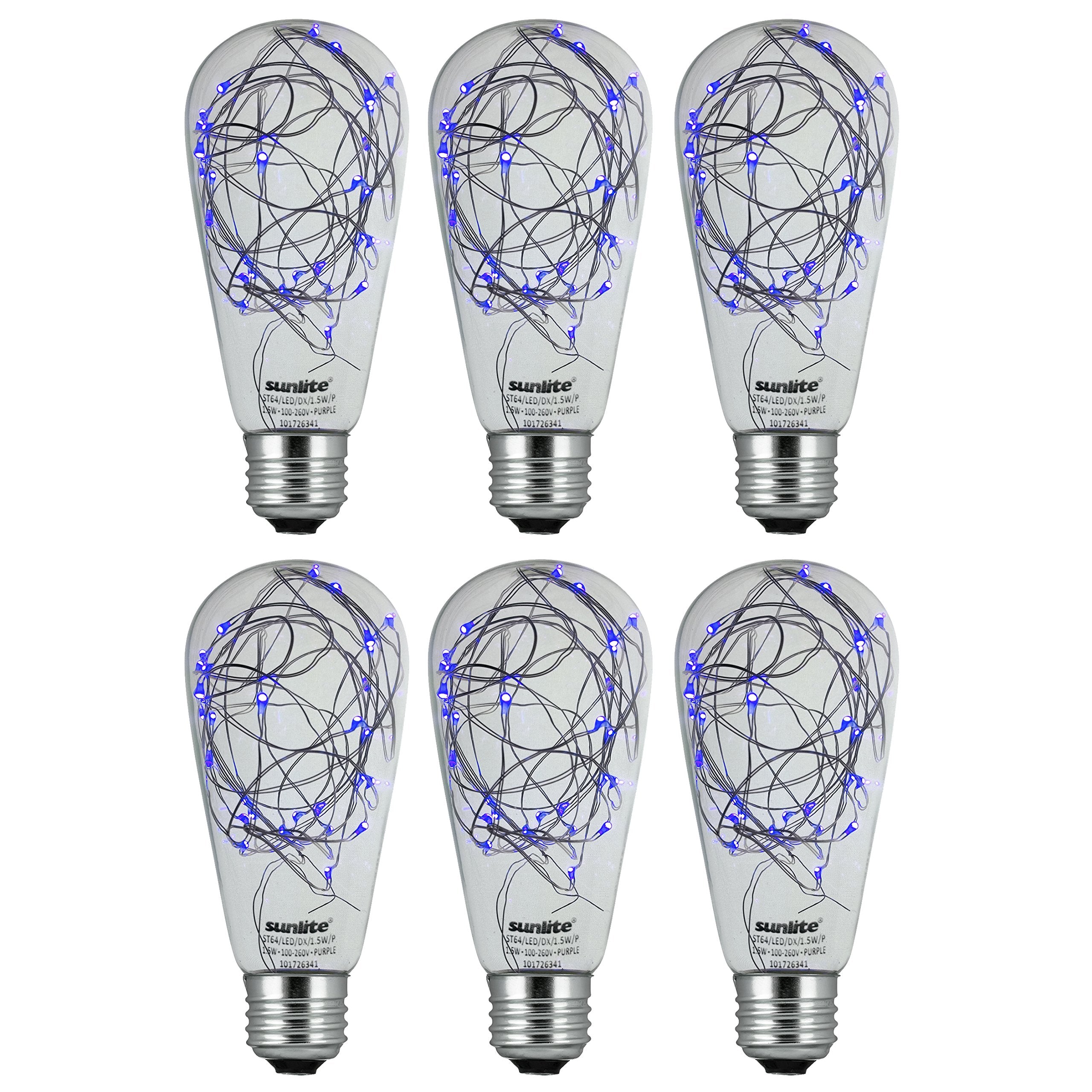 Sunlite 41063 ST64 Edison Bulb  LED Fairy-Lights Inside  1.5 Watts  Medium (E26) Base  Non Dimmable  Party Decoration  Holiday Lighting  String Light  Blue  6 Count