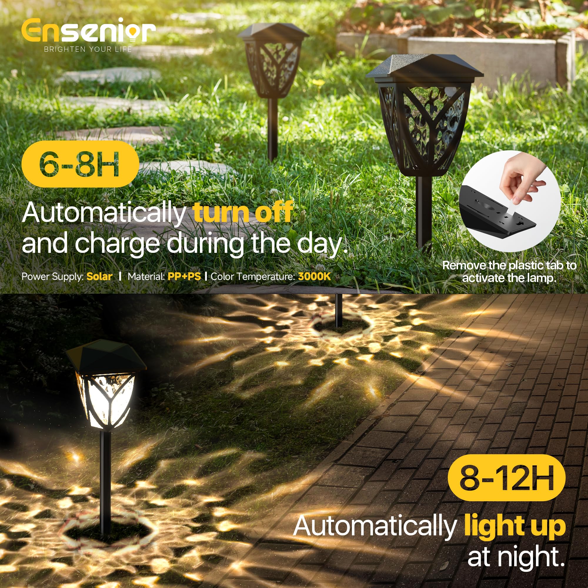 Ensenior 8-Pack Solar Lights Outdoor, 3000K LED Solar Garden Lights for Pathway, Yard, Patio, Walkway, Planter, Waterproof, Ener