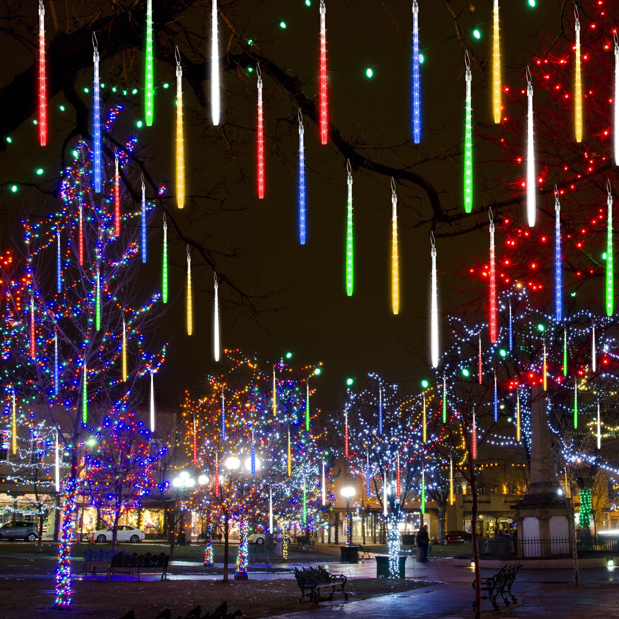 Joomer Meteor Shower Lights, 240 LED Multicolor Icicle Lights, 11.8 inch Tubes, Waterproof, Connectable, Model GP-SW070DC0514T-IP44(