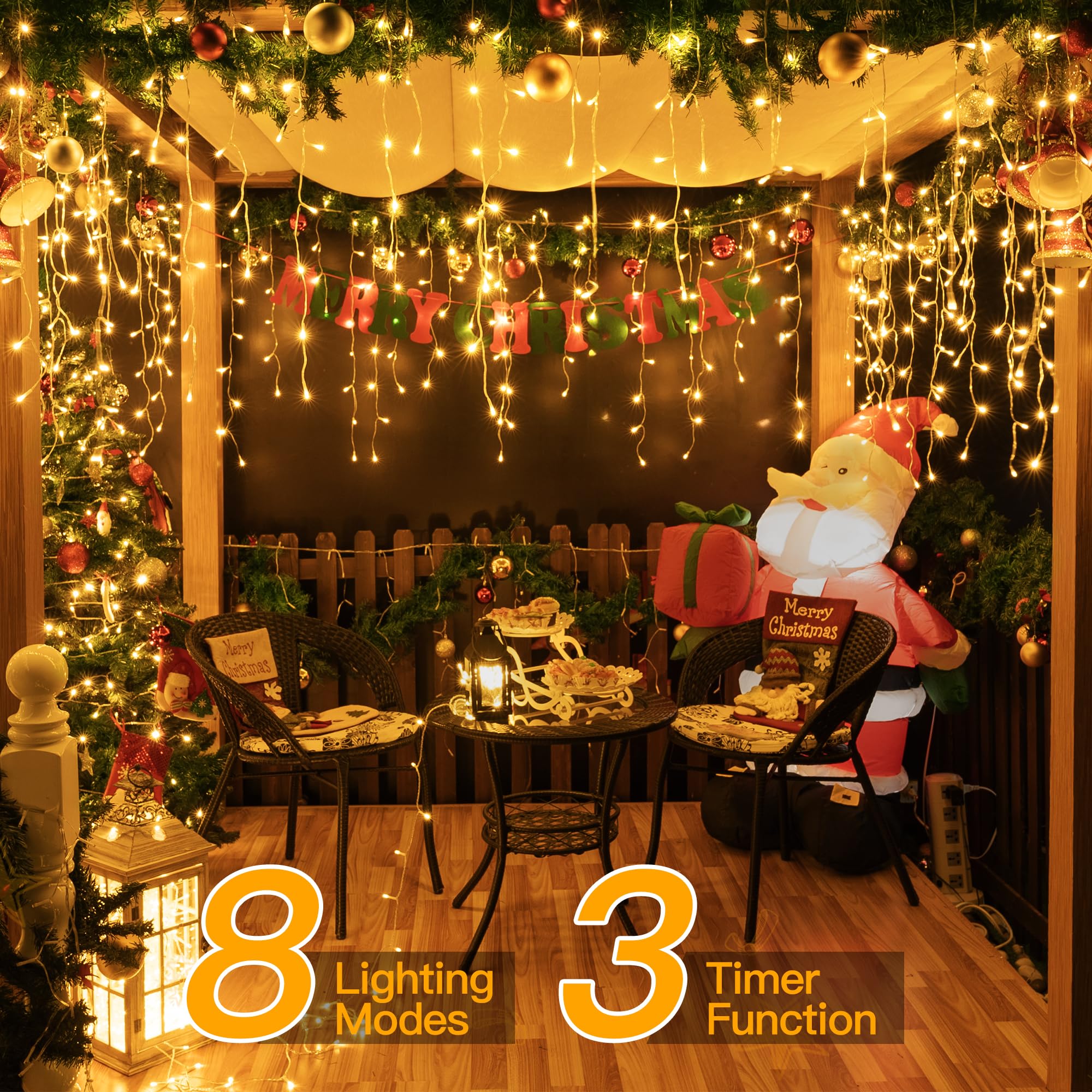 Ollny 720 Led Icicle Lights - Warm White Christmas Lights With Remote, 8 Modes, Waterproof, 60Ft For Indoor/Outdoor Decorations