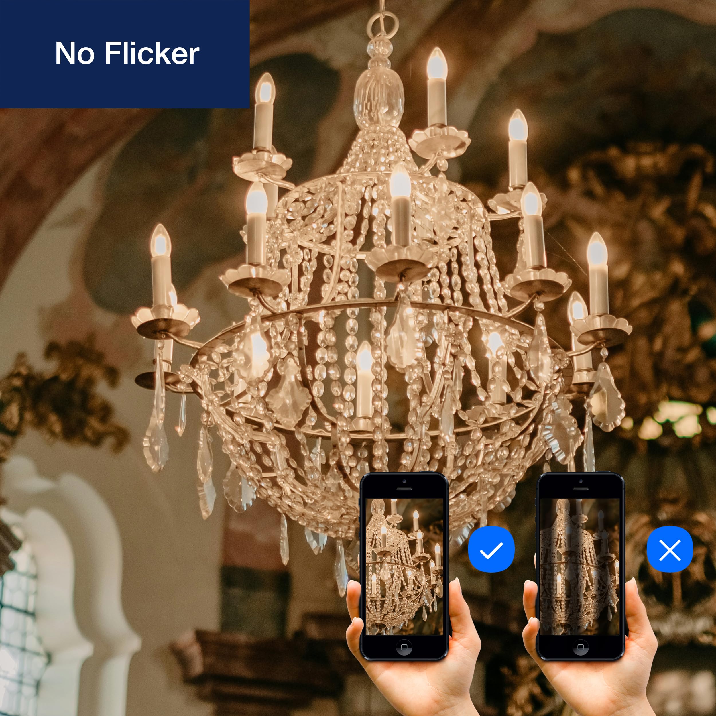 Flsnt B11 E26 Base Led Candelabra Light Bulbs 60W Equivalent, Dimmable, Led Candle Light Bulbs, 2700K Soft White, 12 Pack