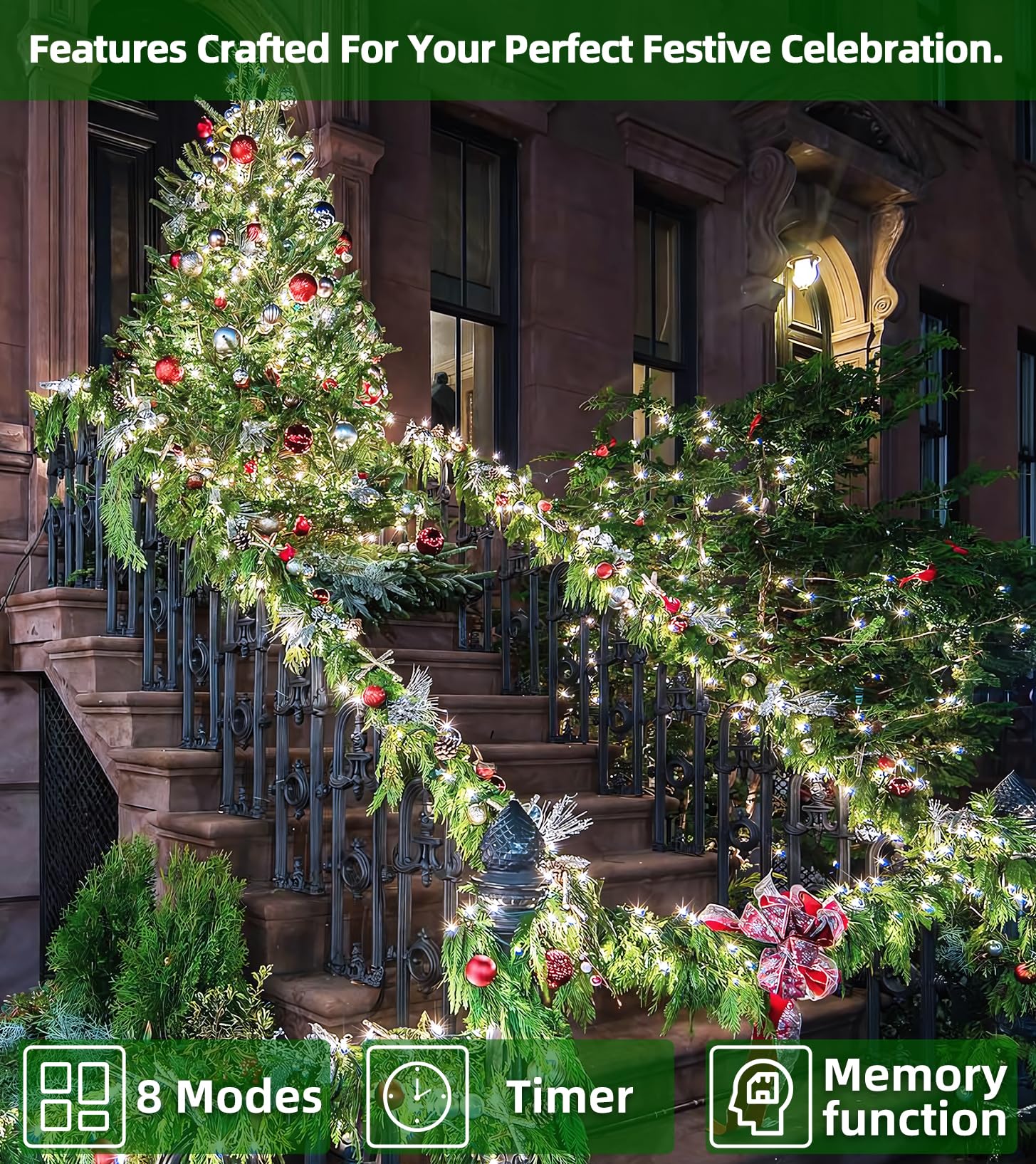 QUHUATU 1500 LED String Lights, 492FT, Green Wire, Timer Memory, Cool White for Indoor/Outdoor Christmas Decor