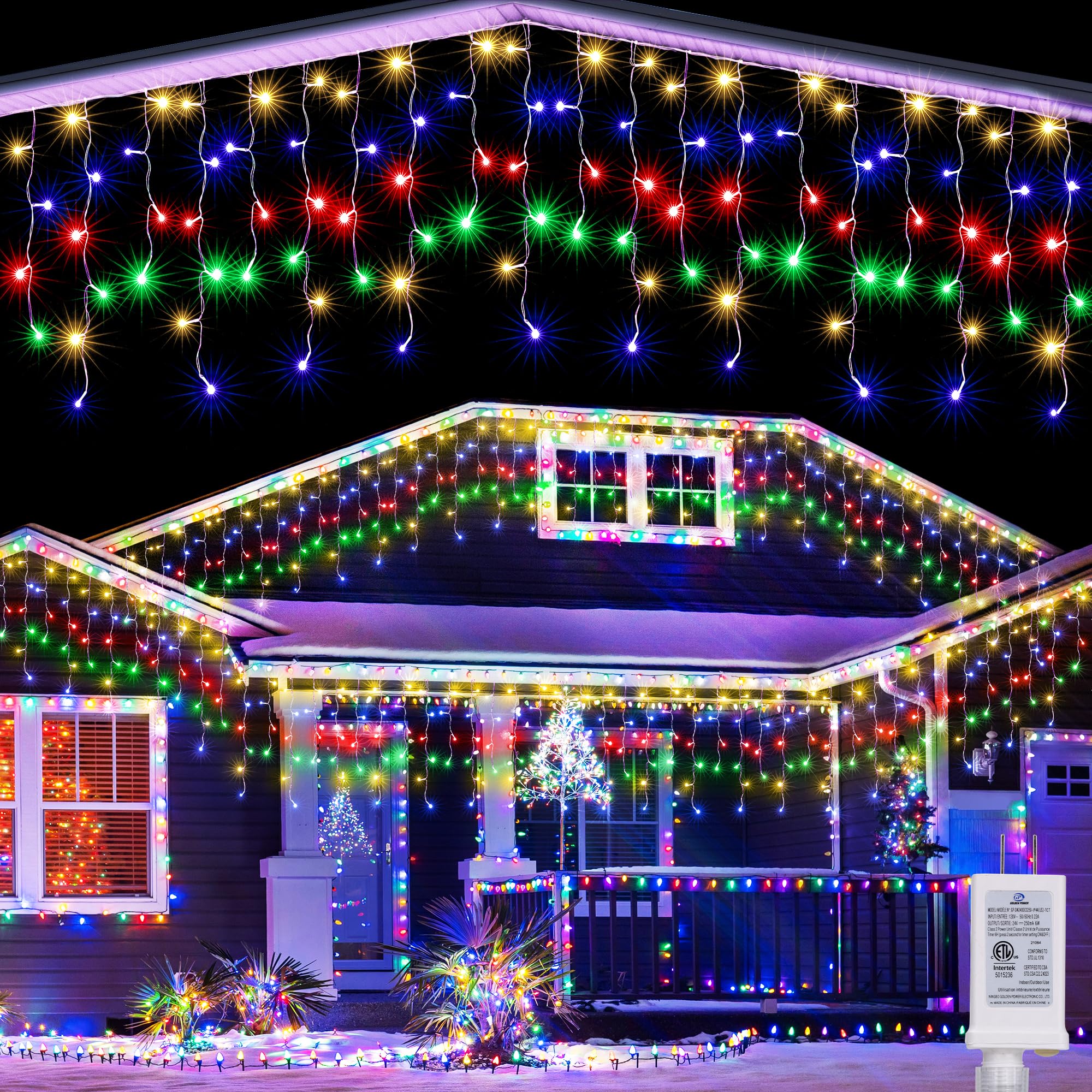 Joomer Christmas Icicle Lights - 65FT Multicolor Waterproof String Lights, 8 Modes Timer, Model SSL0500-I-24V