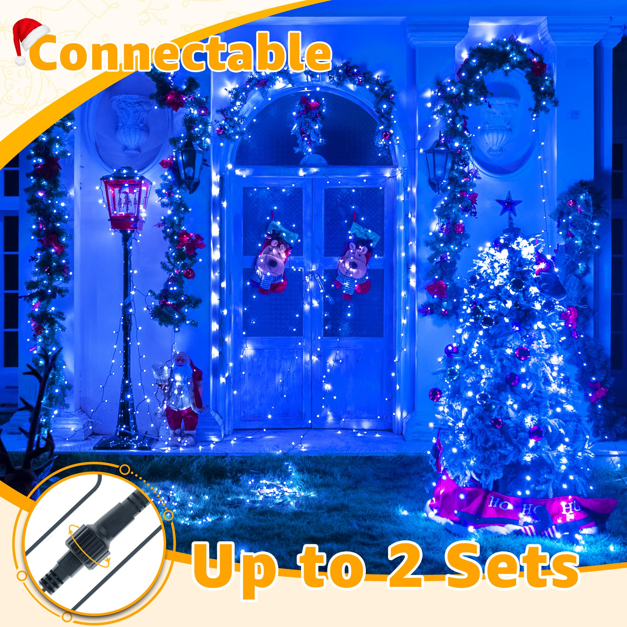 Ollny RGB Christmas Lights, 200 LEDs, 66 FT, Green Wire, Color Changing, Waterproof, Model NYA0200D, Connectable with Remote